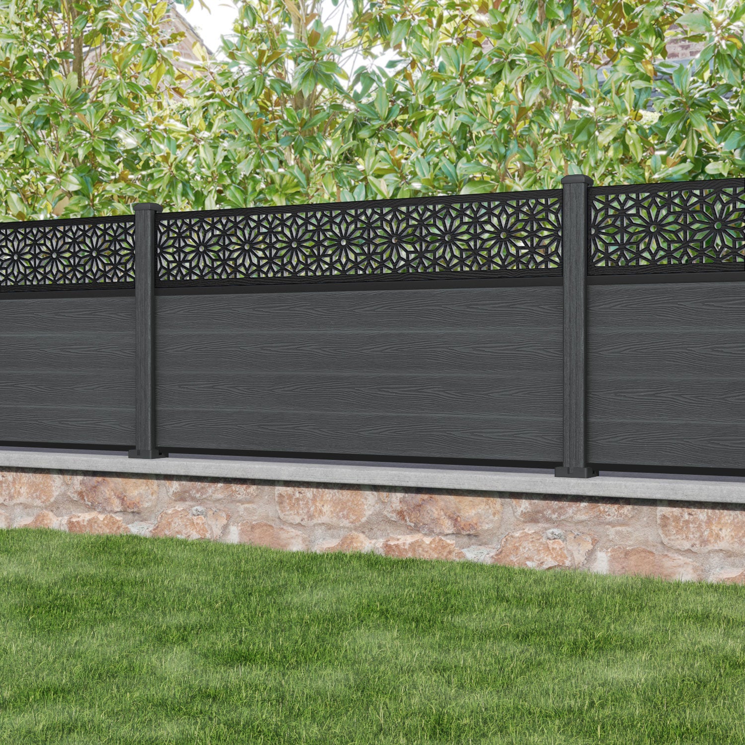 Classic Narwa Fence Panel - Dark Grey - with our composite posts