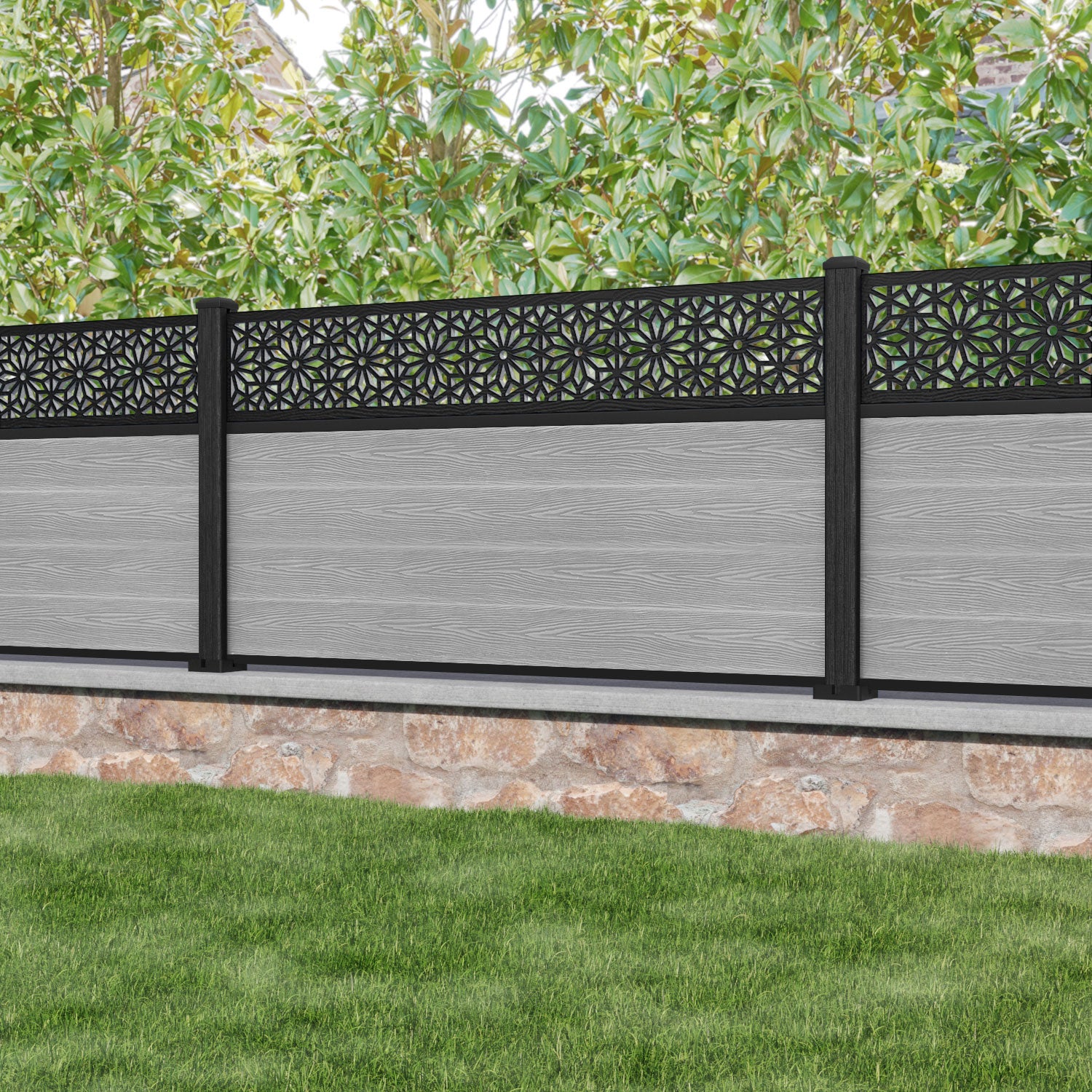 Classic Narwa Fence Panel - Light Grey - with our composite posts