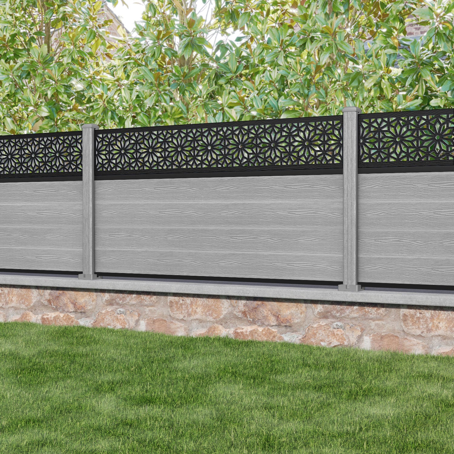 Classic Narwa Fence Panel - Light Grey - with our composite posts