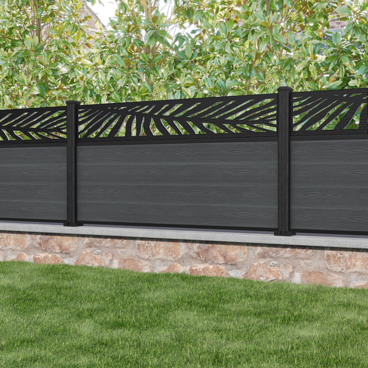 Classic Palm Fence Panel - Dark Grey - with our composite posts