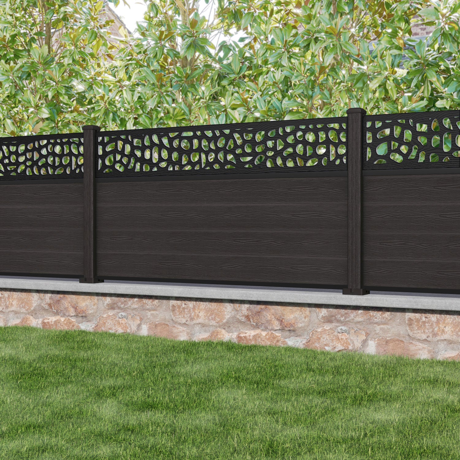 Classic Pebble Fence Panel - Dark Oak - with our composite posts