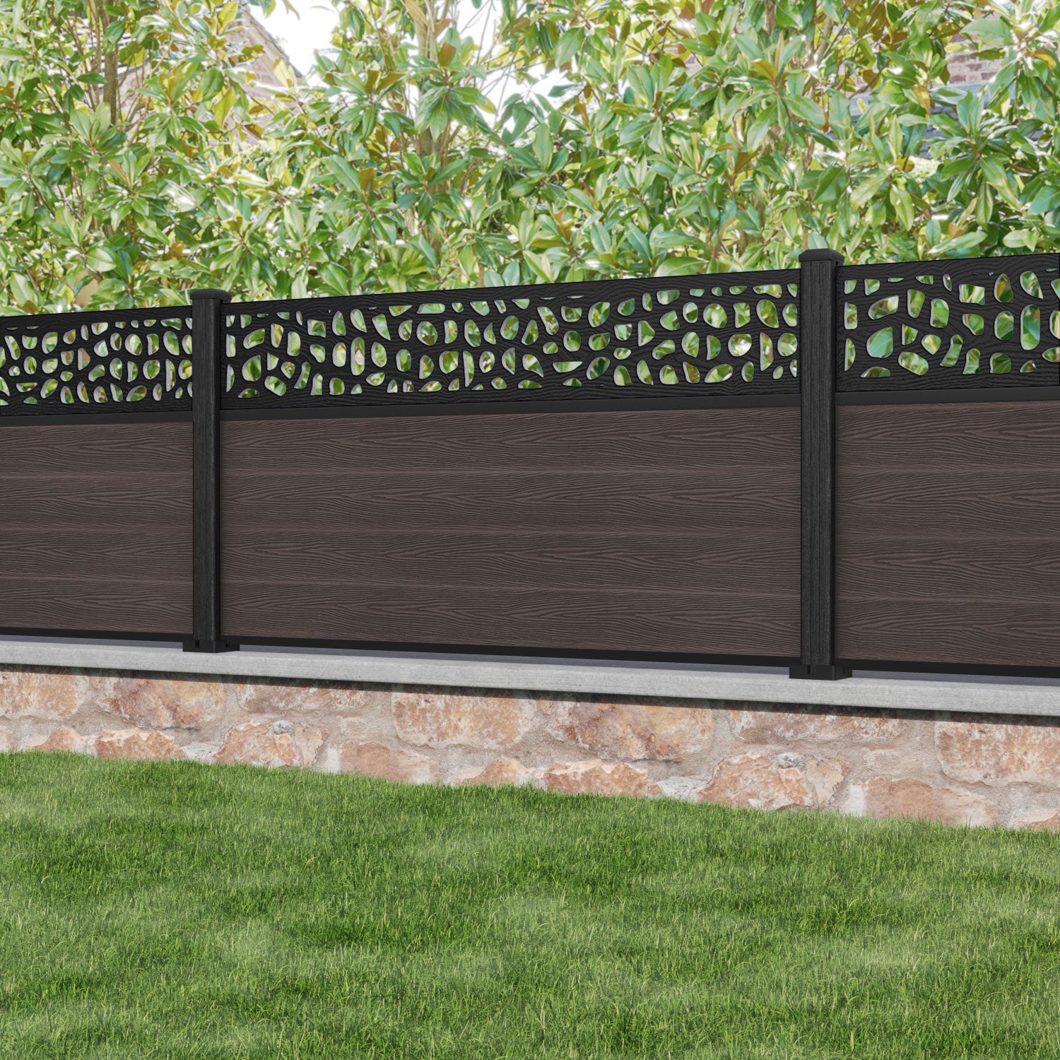 Classic Pebble Fence Panel - Mid Brown - with our composite posts