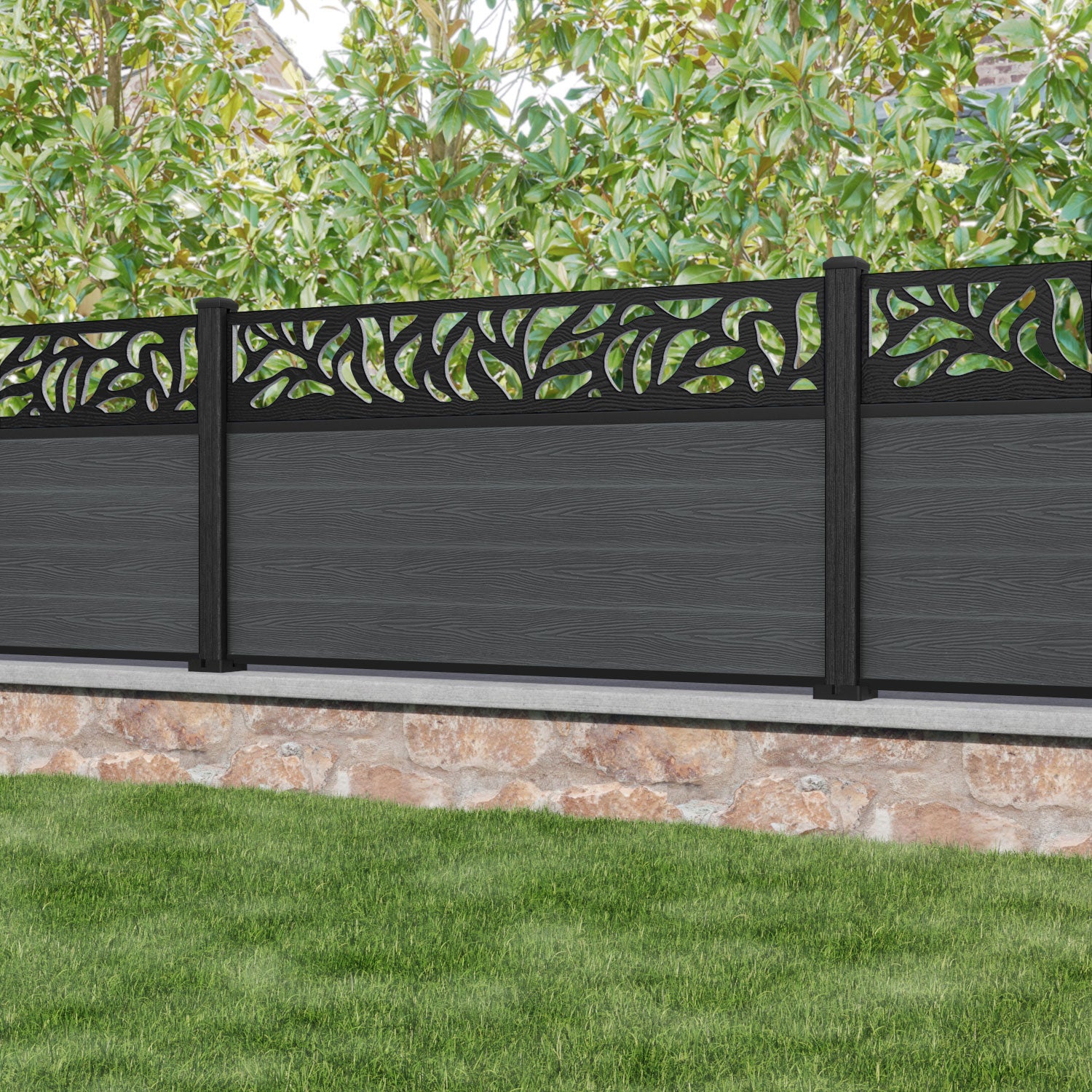 Classic Plume Fence Panel - Dark Grey - with our composite posts