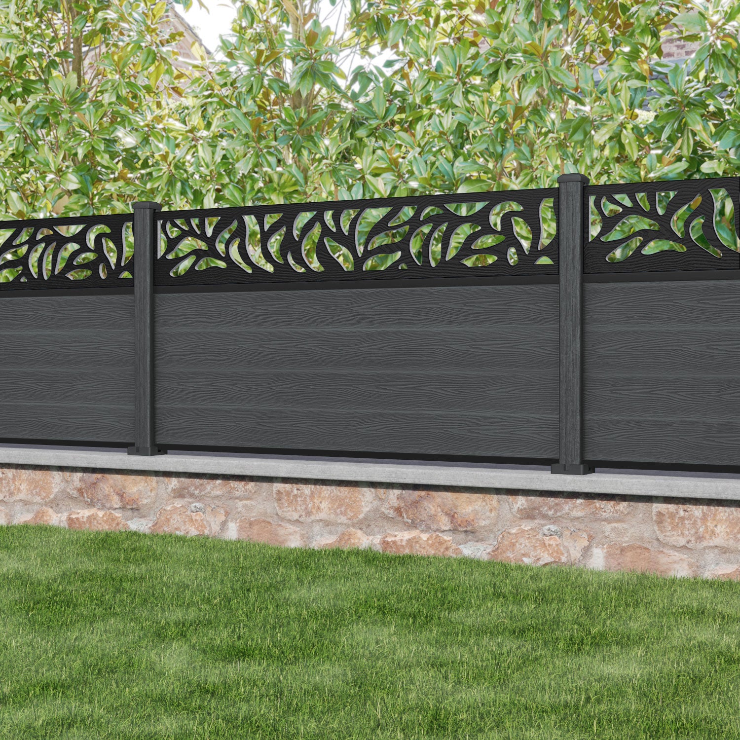 Classic Plume Fence Panel - Dark Grey - with our composite posts