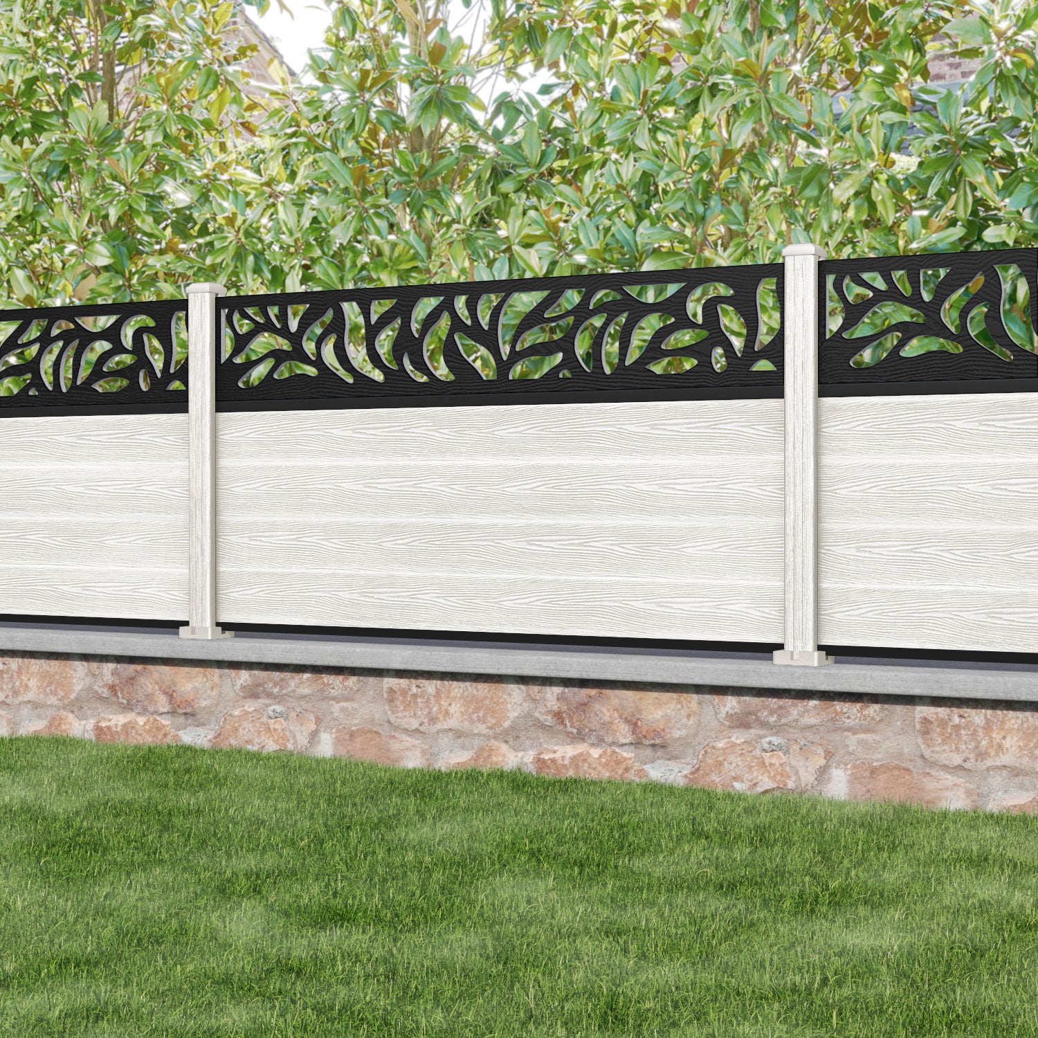 Classic Plume Fence Panel - Light Stone - with our composite posts