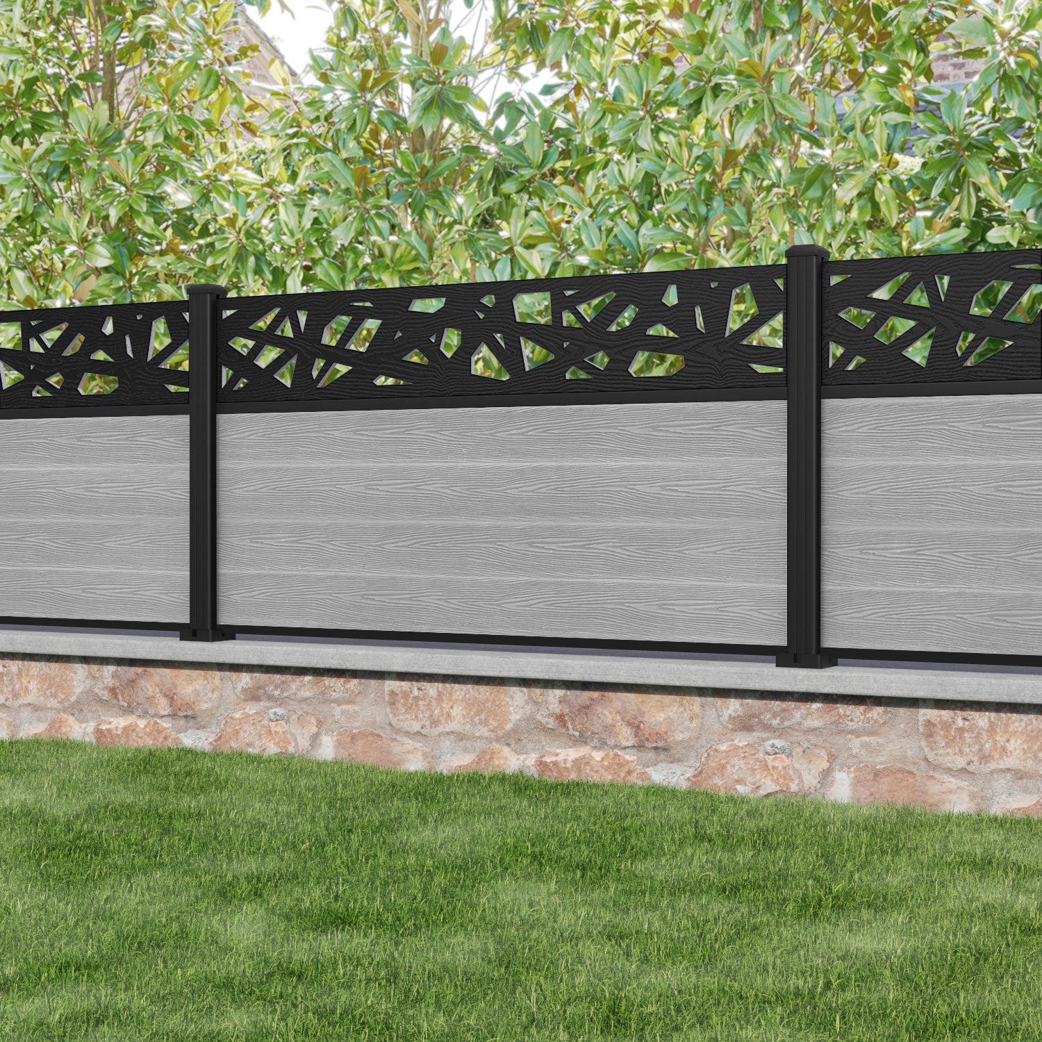 Classic Prism Fence Panel - Light Grey - with our aluminium posts