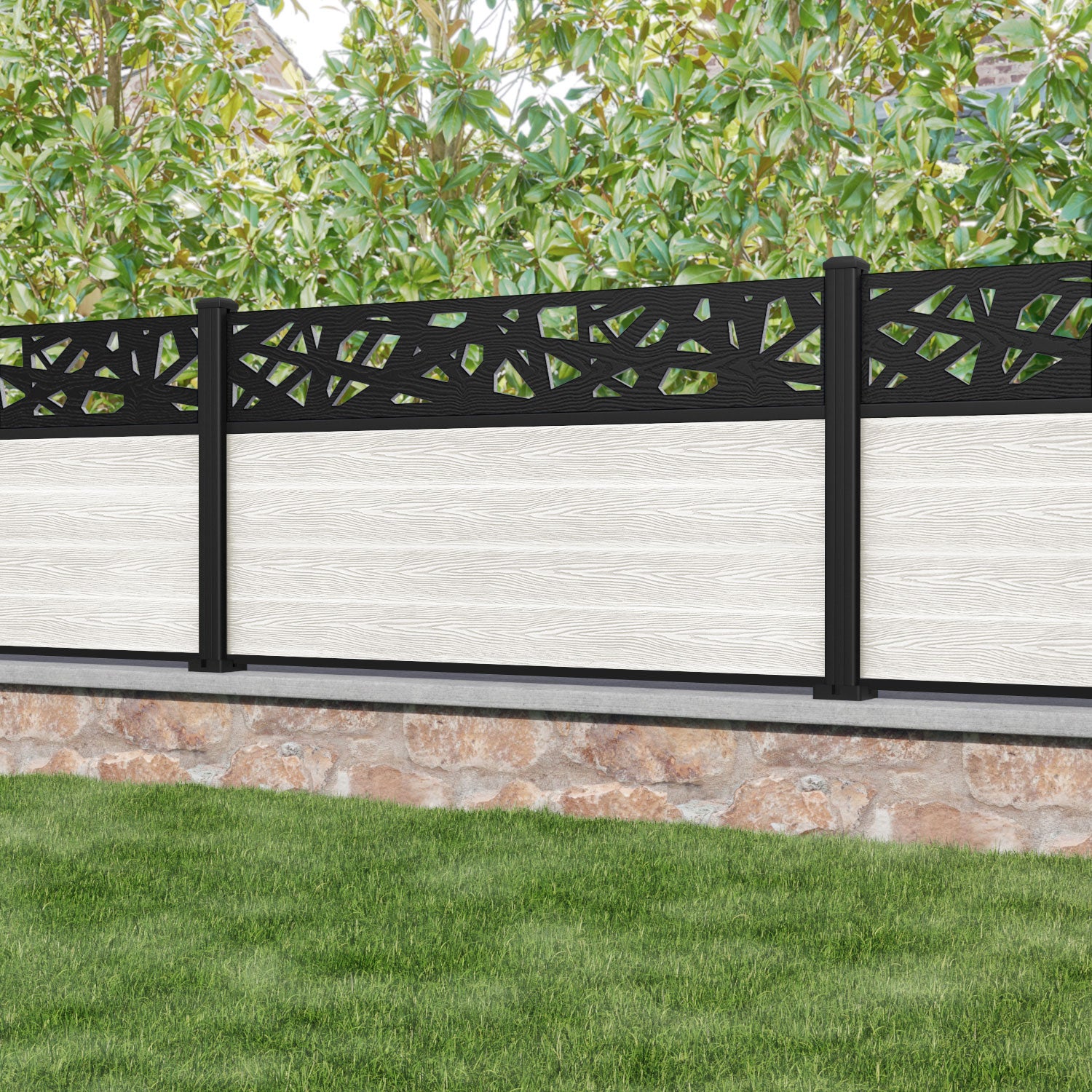 Classic Prism Fence Panel - Light Stone - with our aluminium posts