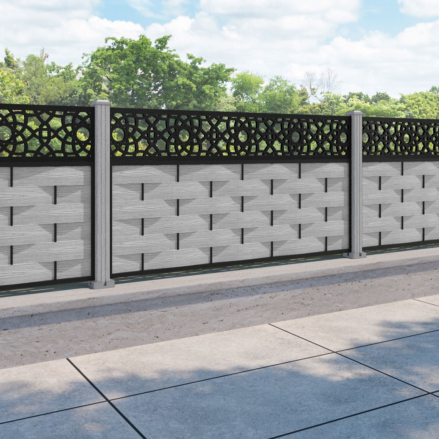 Ripple Ambar Fence Panel - Light Grey - with our composite posts