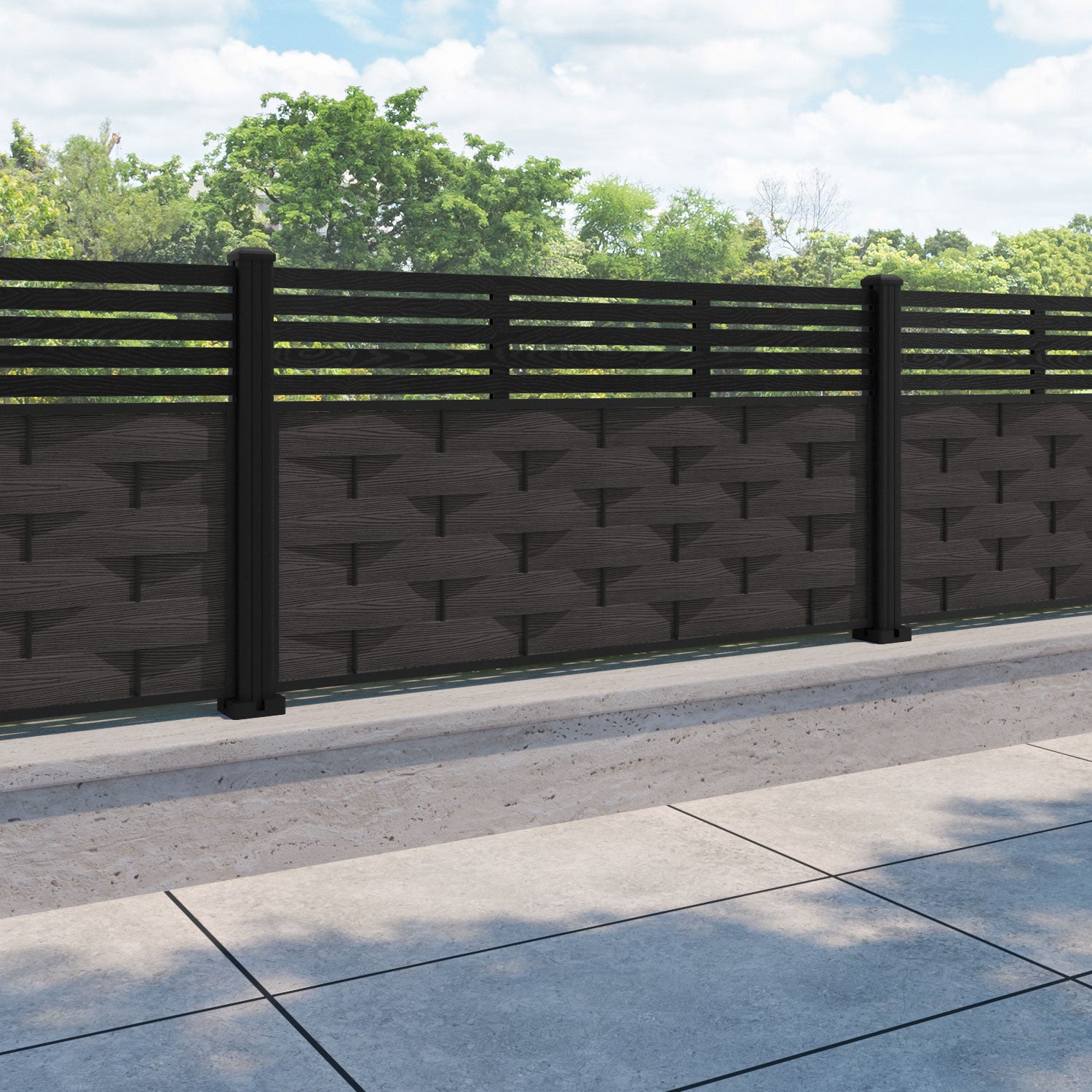 Ripple Aspen Fence Panel - Dark Oak - with our aluminium posts