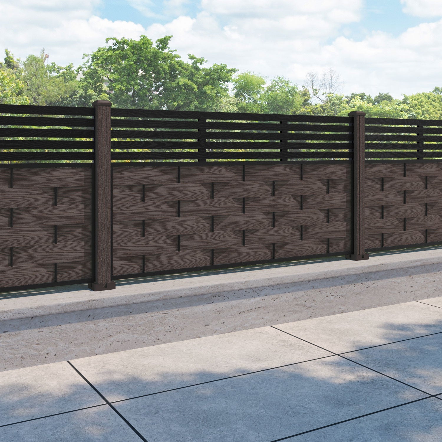 Ripple Aspen Fence Panel - Mid Brown - with our composite posts