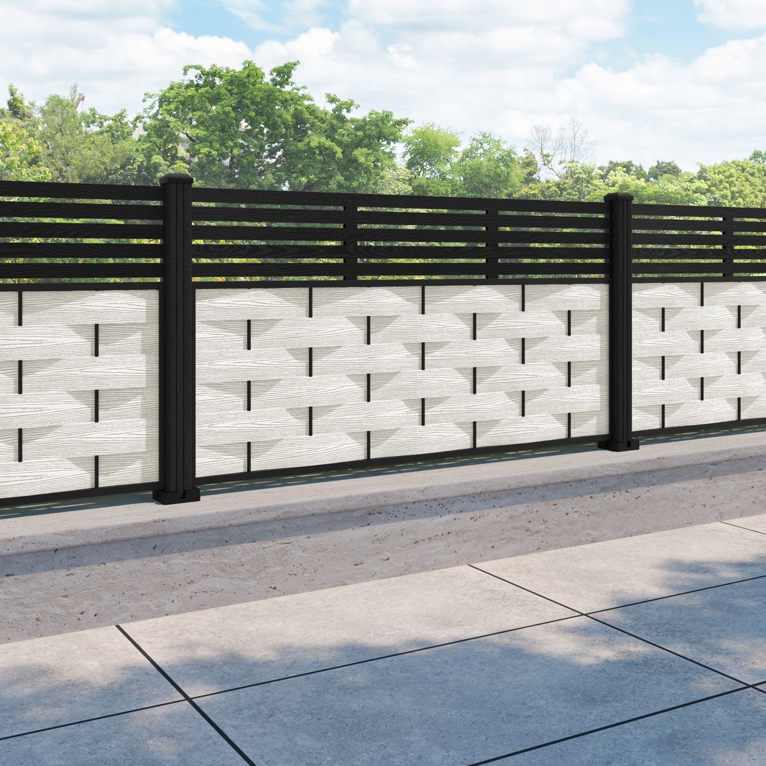 Ripple Aspen Fence Panel - Light Stone - with our composite posts