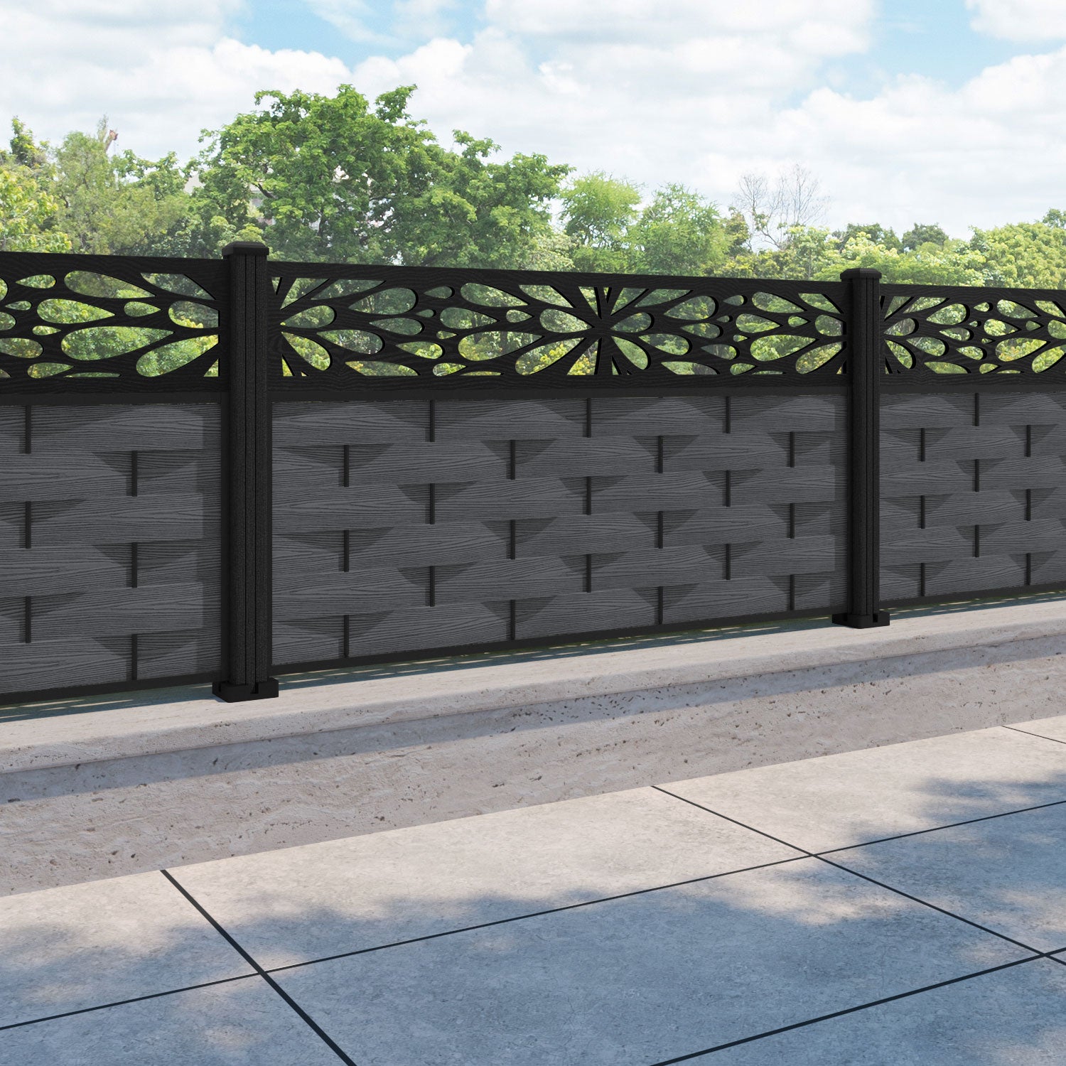 Ripple Blossom Fence Panel - Dark Grey - with our composite posts
