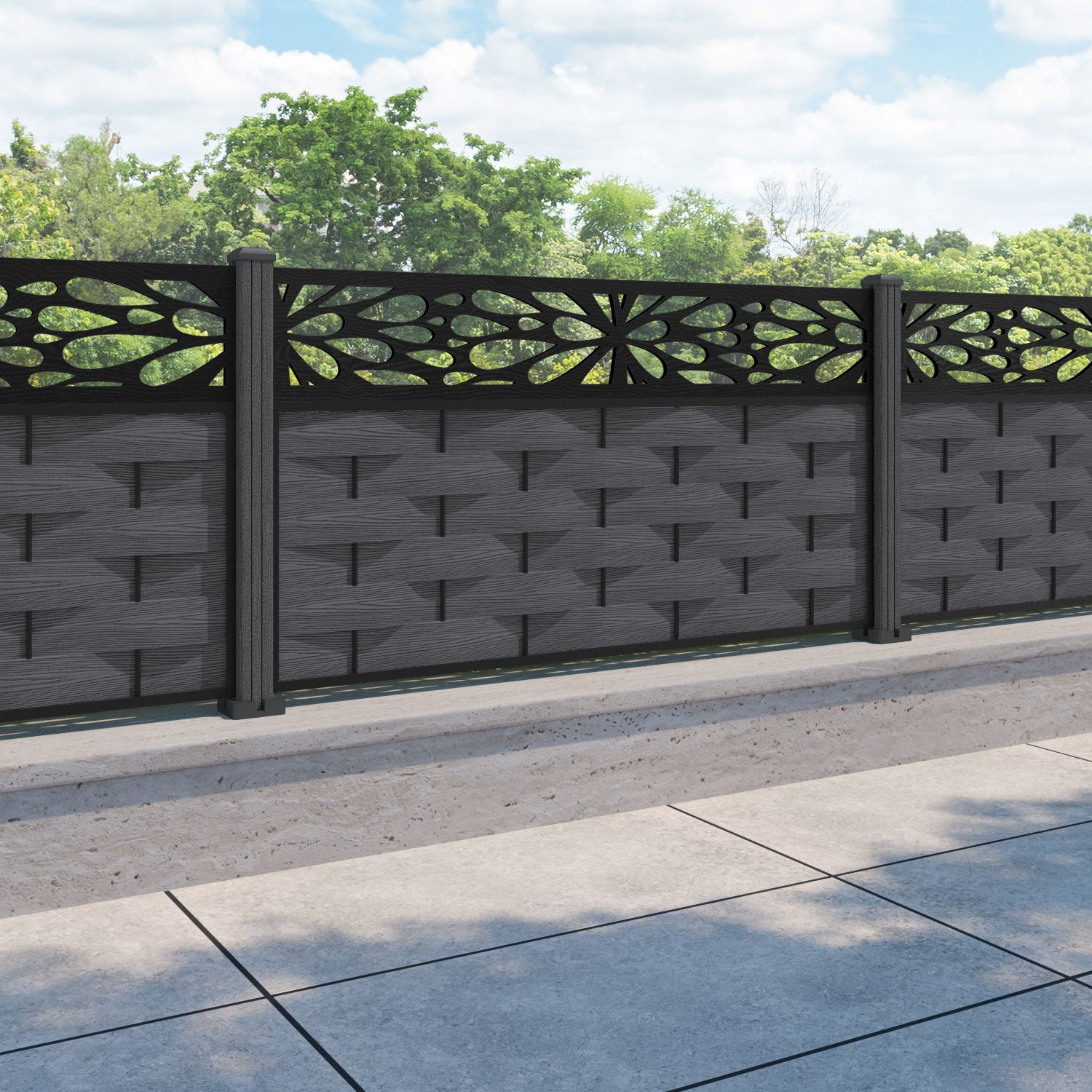 Ripple Blossom Fence Panel - Dark Grey - with our composite posts