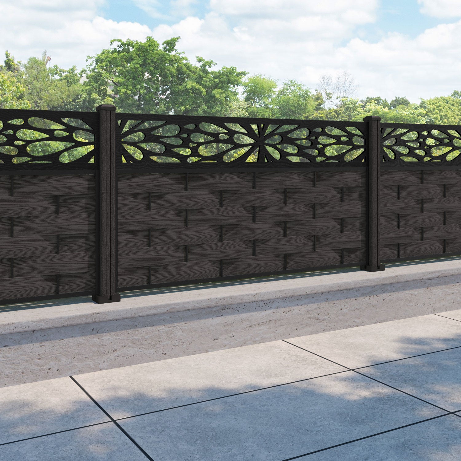 Ripple Blossom Fence Panel - Dark Oak - with our composite posts