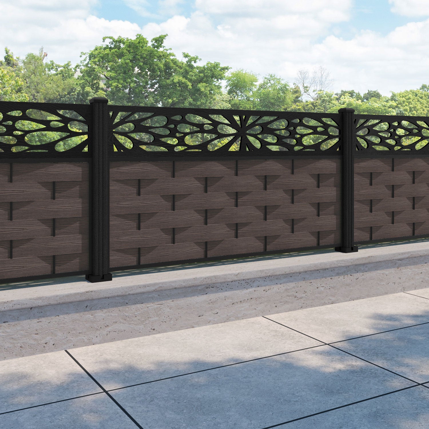 Ripple Blossom Fence Panel - Mid Brown - with our composite posts
