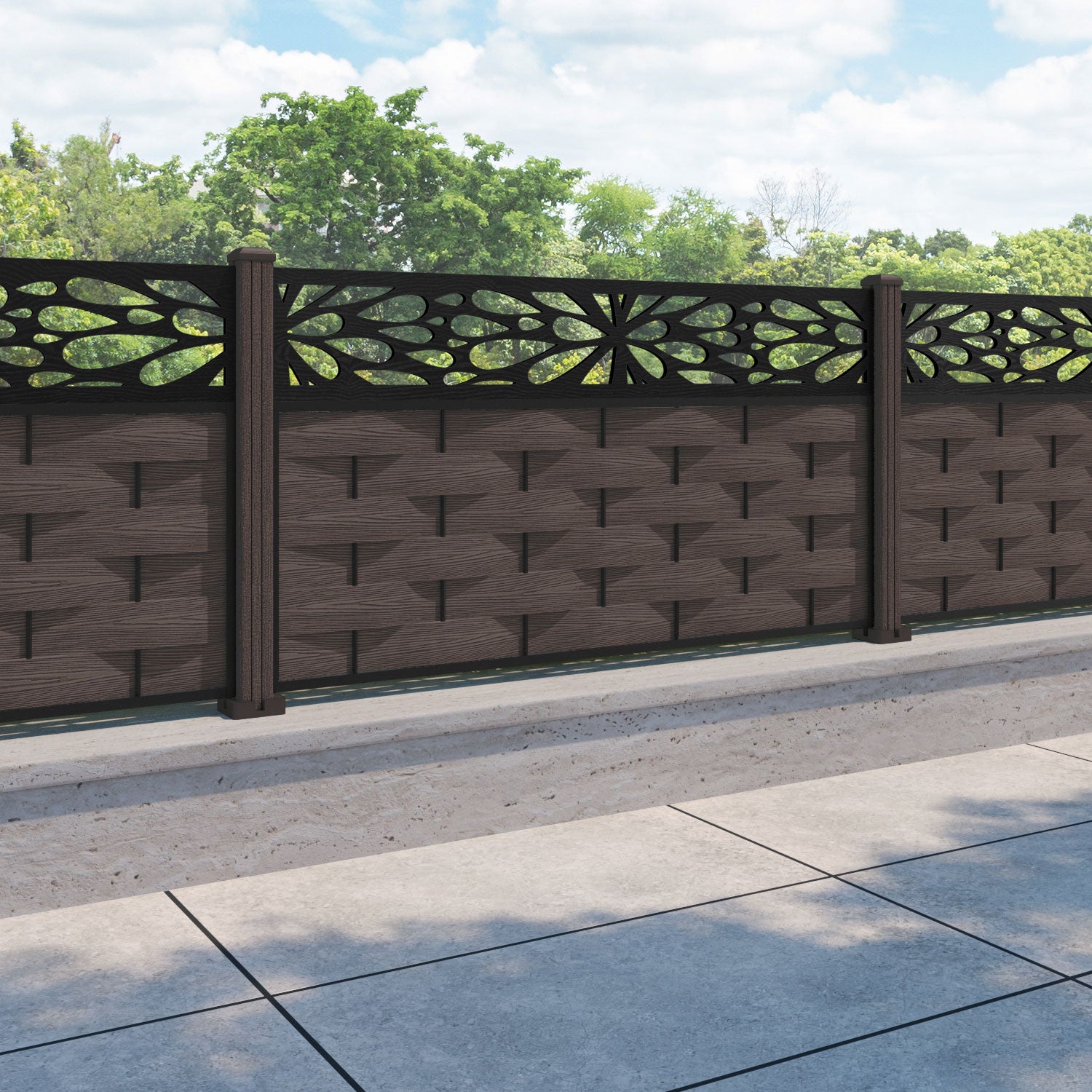 Ripple Blossom Fence Panel - Mid Brown - with our composite posts