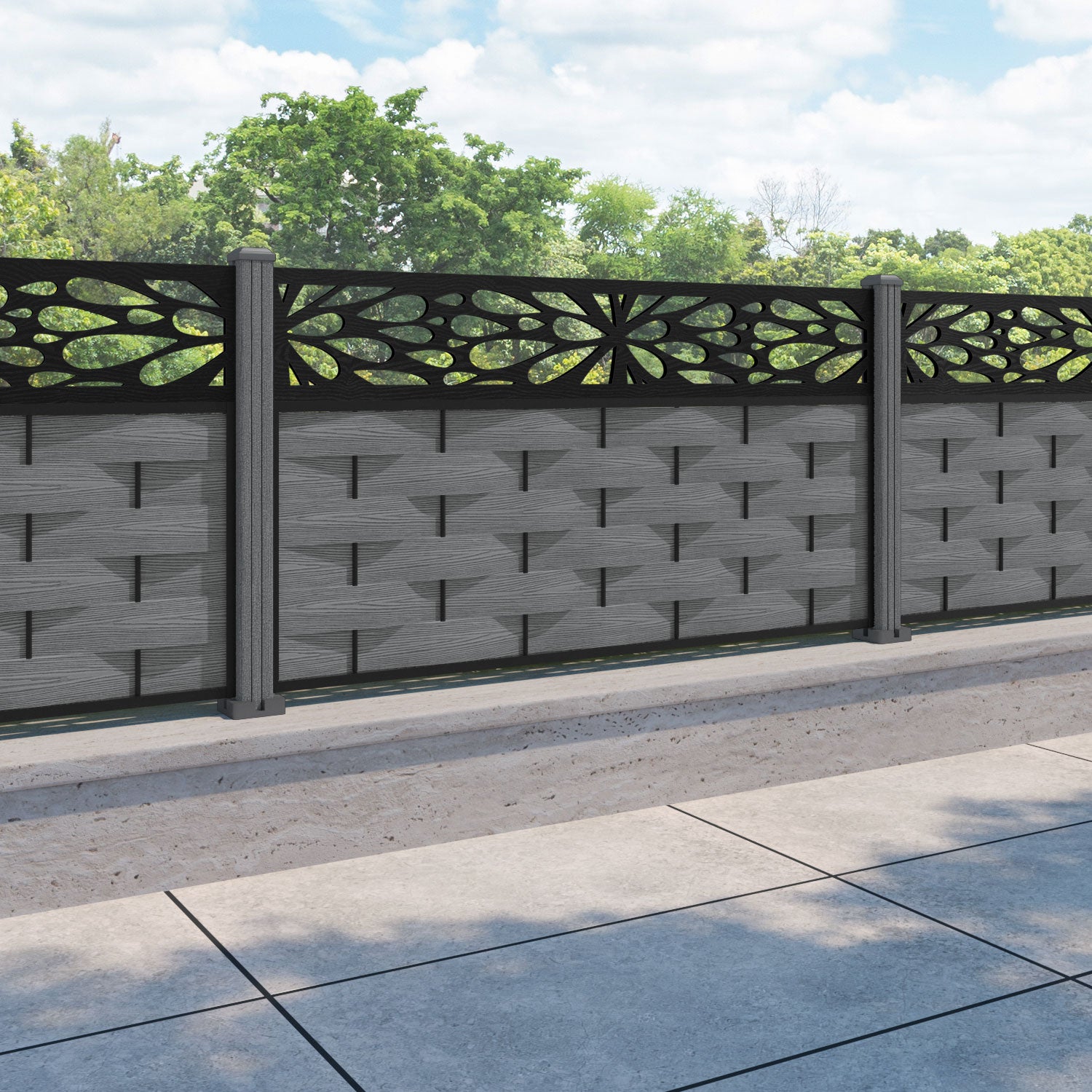 Ripple Blossom Fence Panel - Mid Grey - with our composite posts