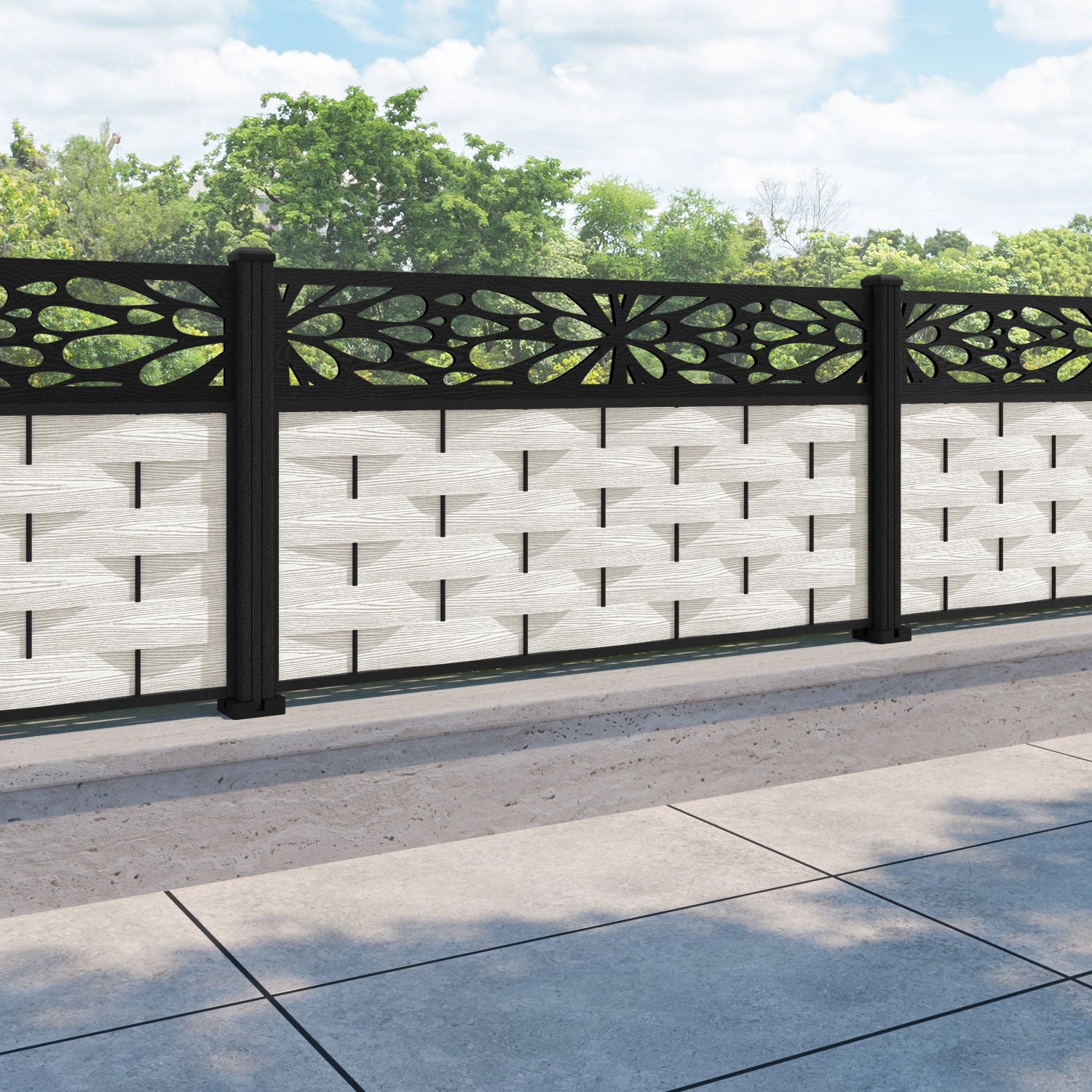 Ripple Blossom Fence Panel - Light Stone - with our composite posts