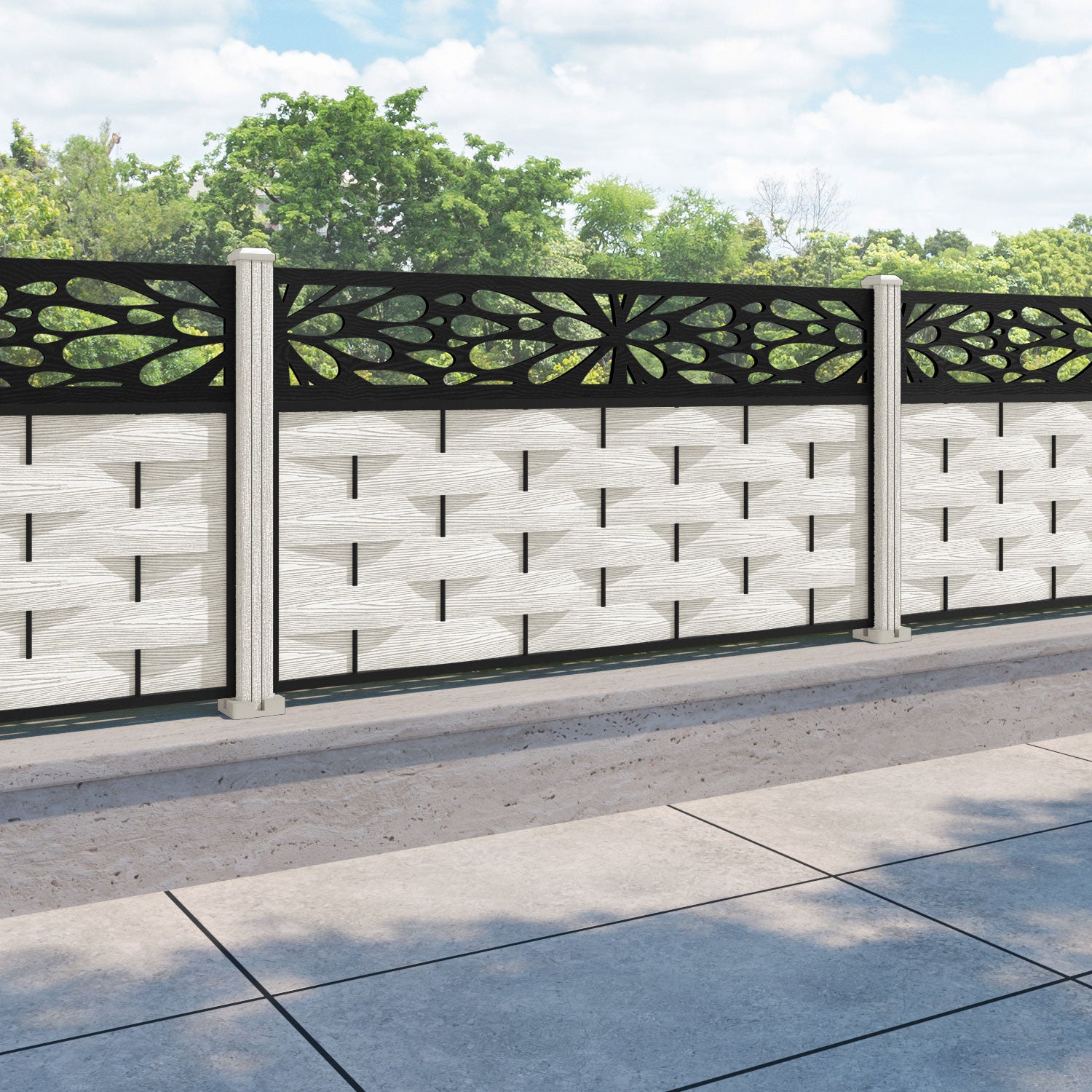 Ripple Blossom Fence Panel - Light Stone - with our composite posts