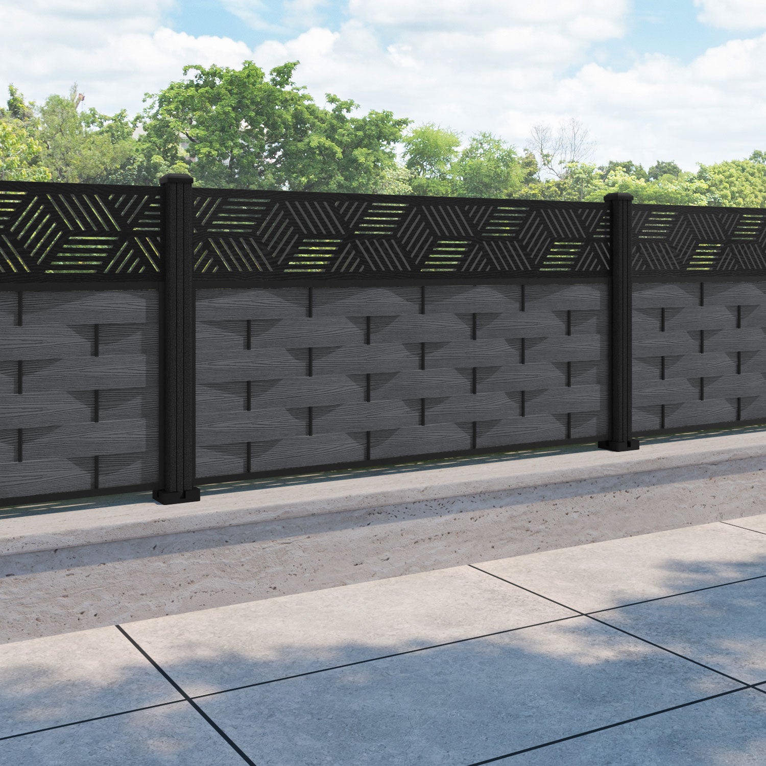 Ripple Cubed Fence Panel - Dark Grey - with our composite posts