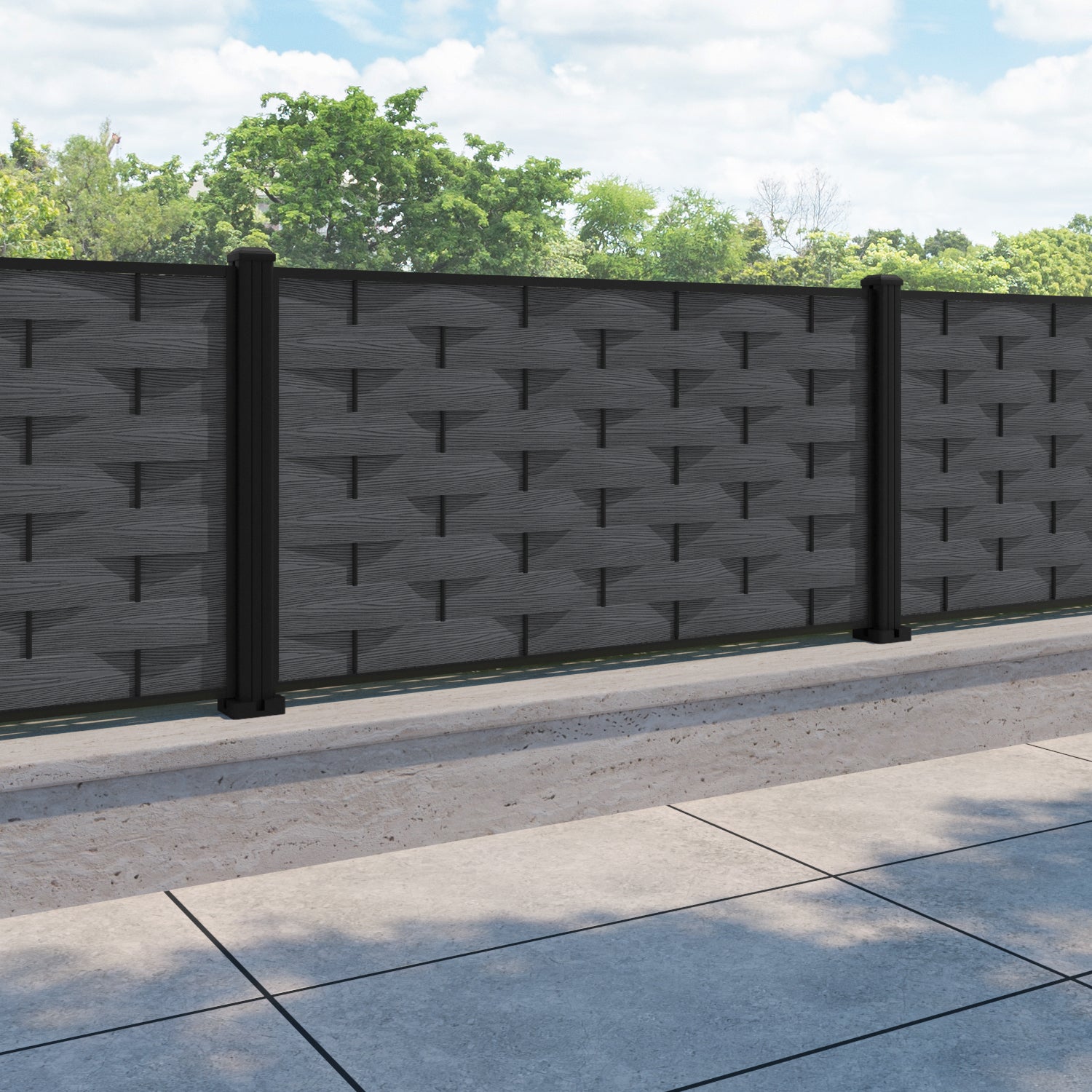 Ripple Fence Panel - Dark grey - with our aluminium posts