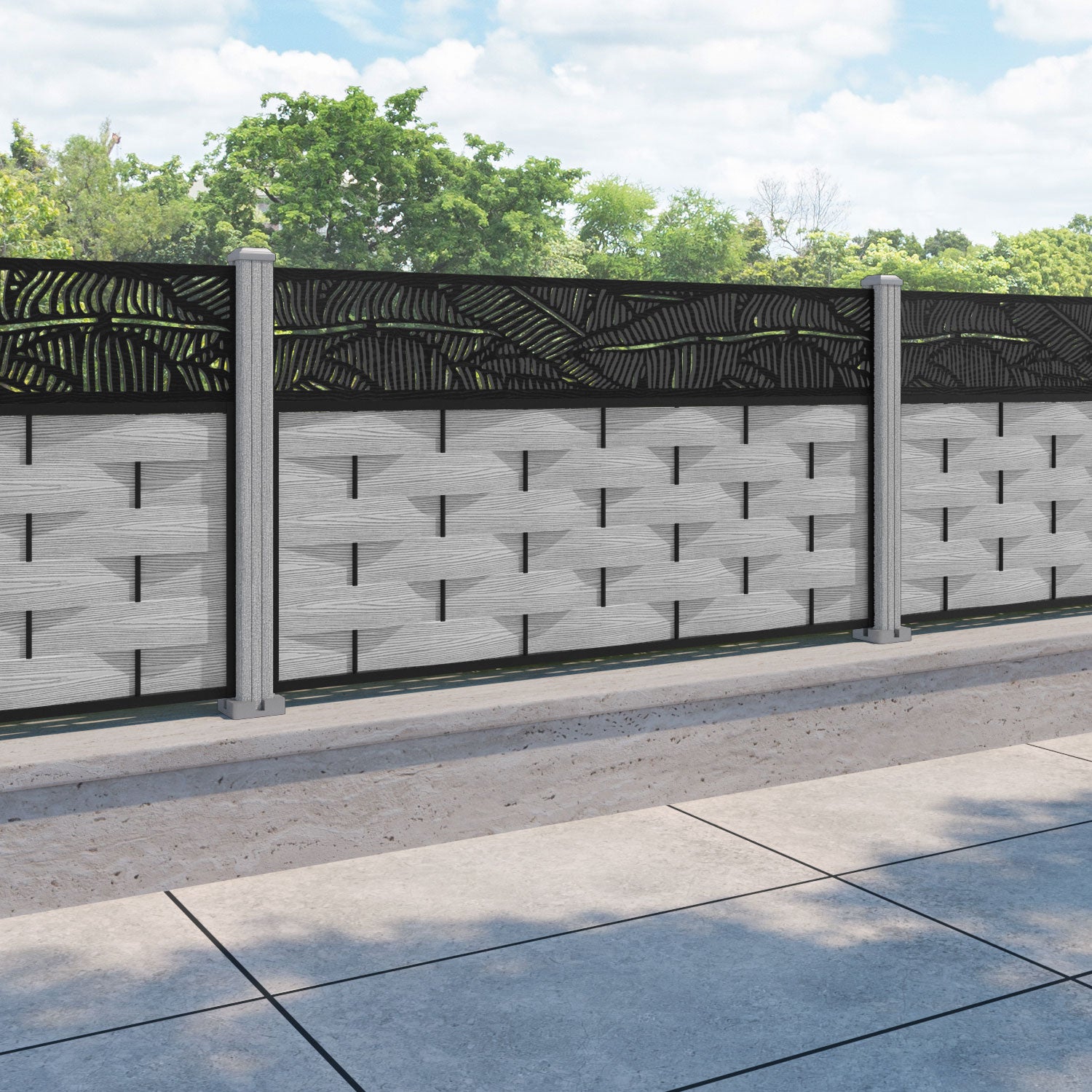 Ripple Feather Fence Panel - Light Grey - with our composite posts