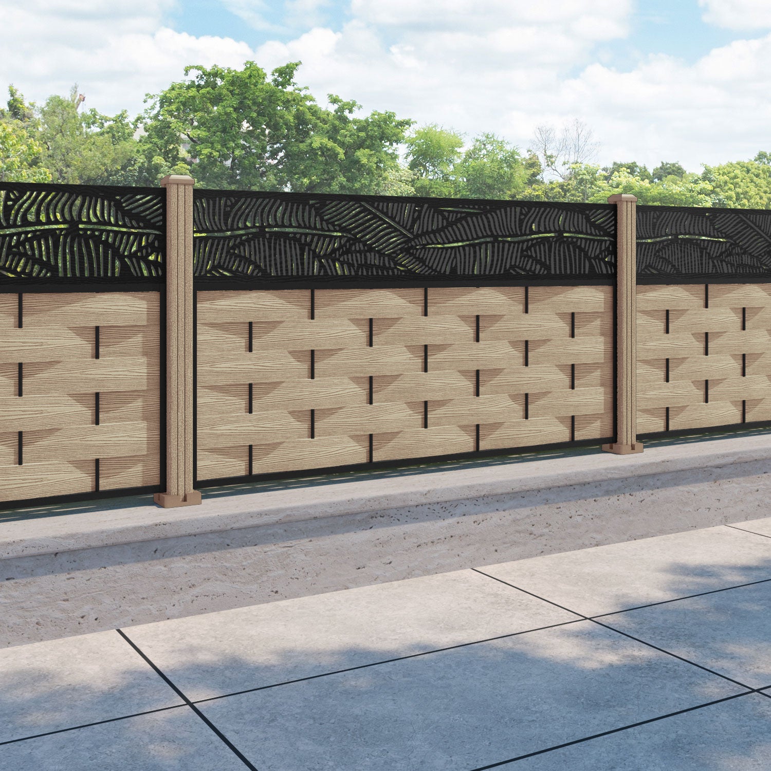 Ripple Feather Fence Panel - Light Oak - with our composite posts