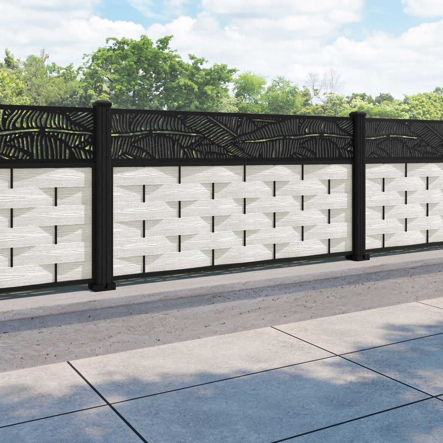 Ripple Feather Fence Panel - Light Stone - with our composite posts