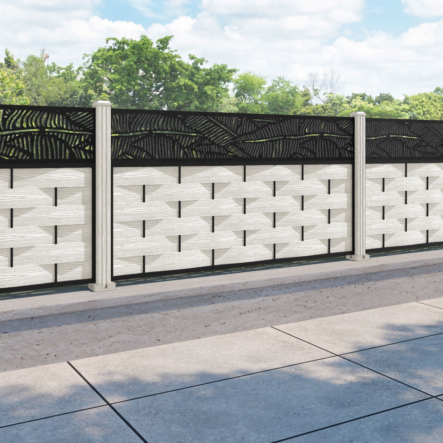 Ripple Feather Fence Panel - Light Stone - with our composite posts