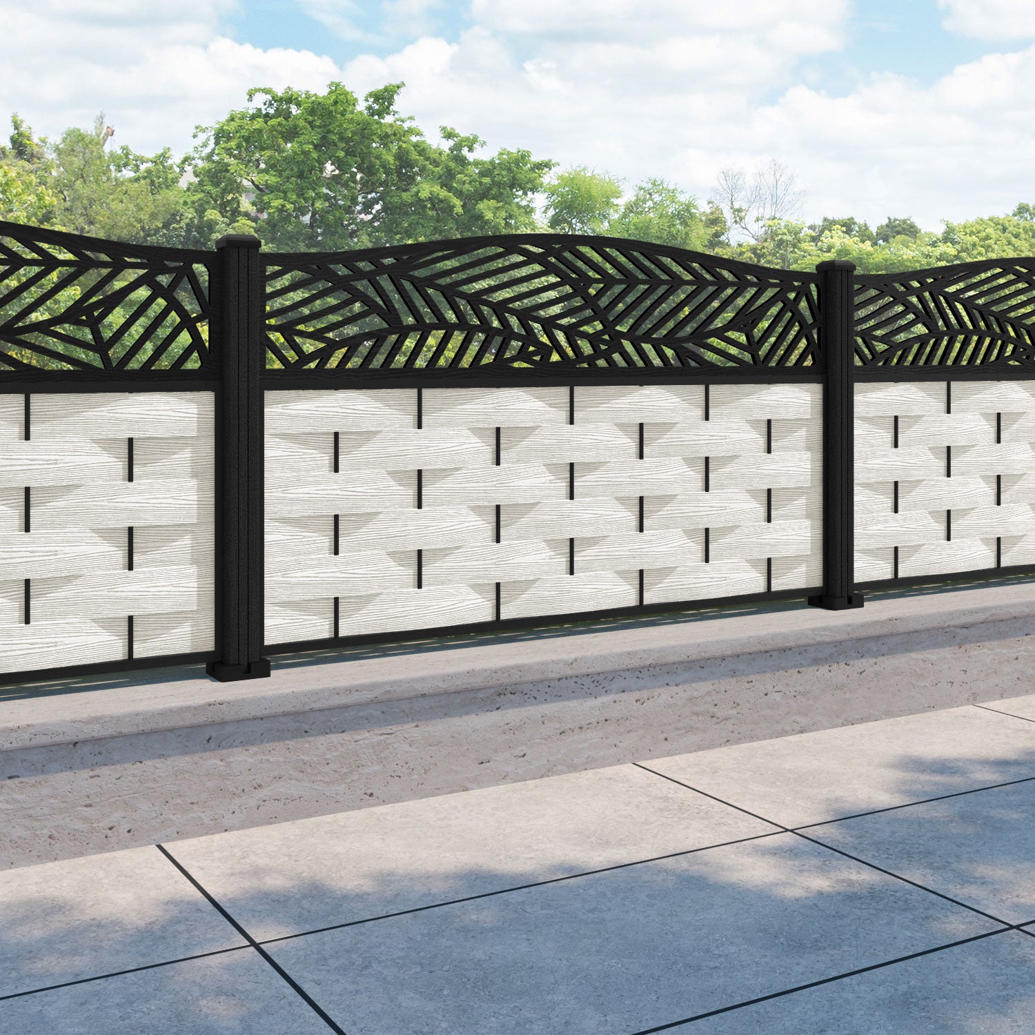 Ripple Habitat Curved Top Fence Panel - Light Stone - with our composite posts