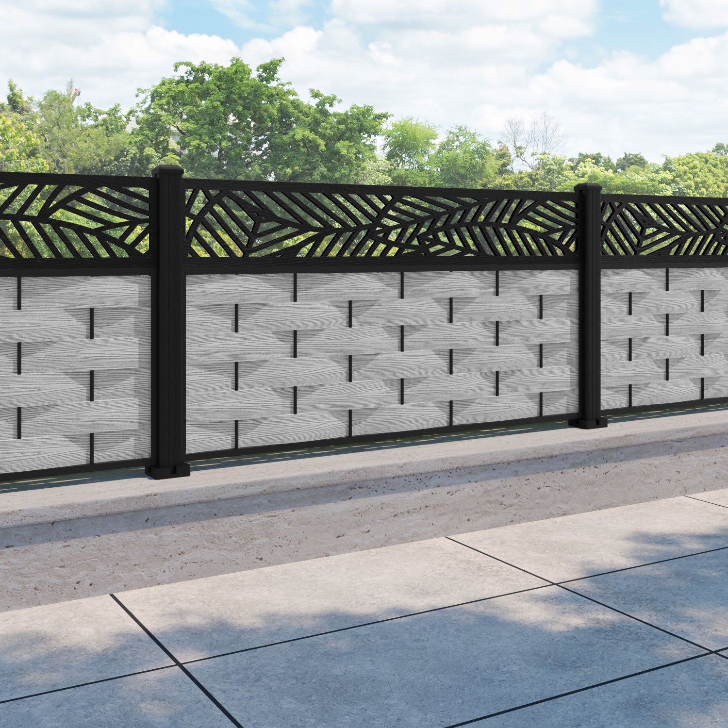 Ripple Habitat Fence Panel - Light Grey - with our aluminium posts