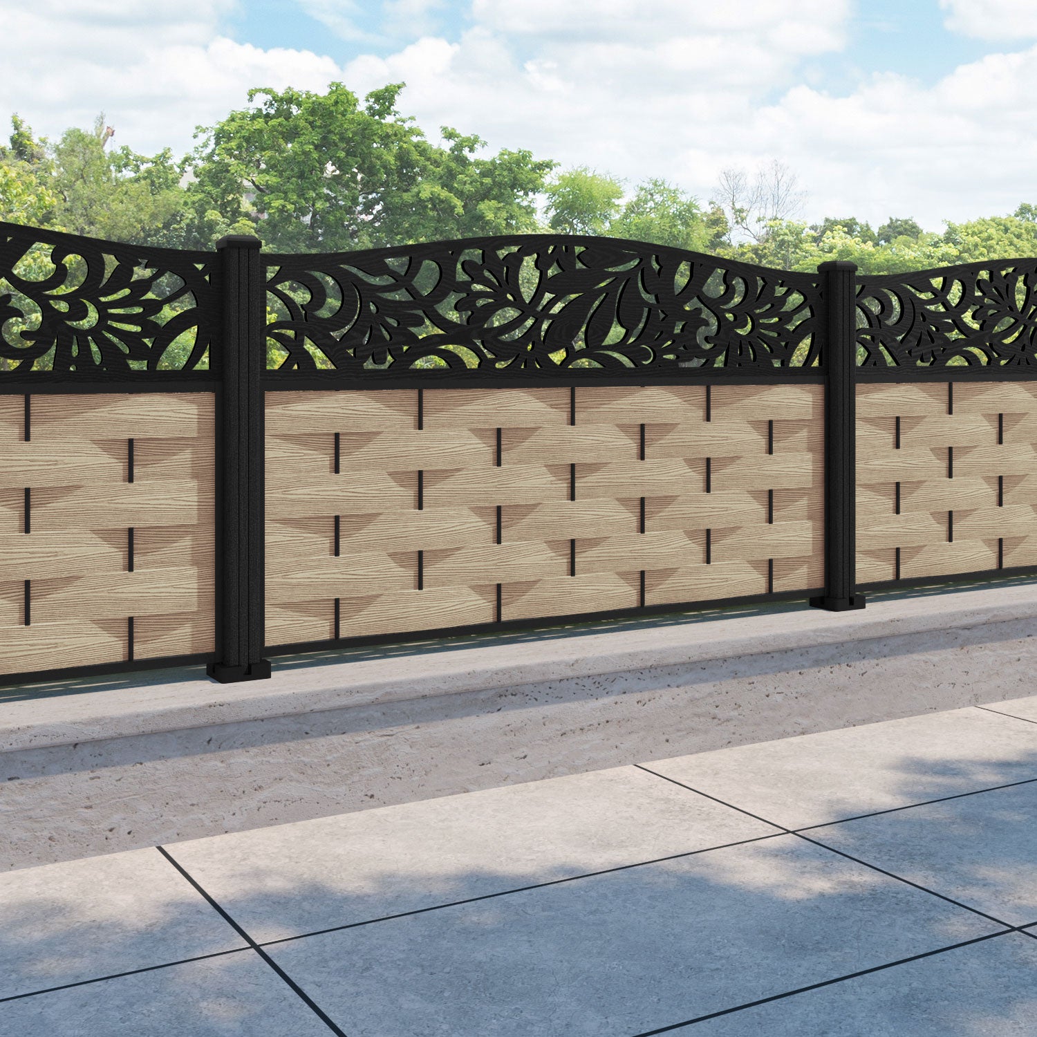 Ripple Heritage Curved Top Fence Panel - Light Oak - with our composite posts