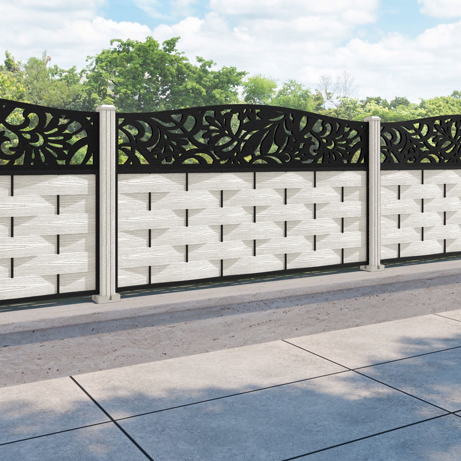 Ripple Heritage Curved Top Fence Panel - Light Stone - with our composite posts