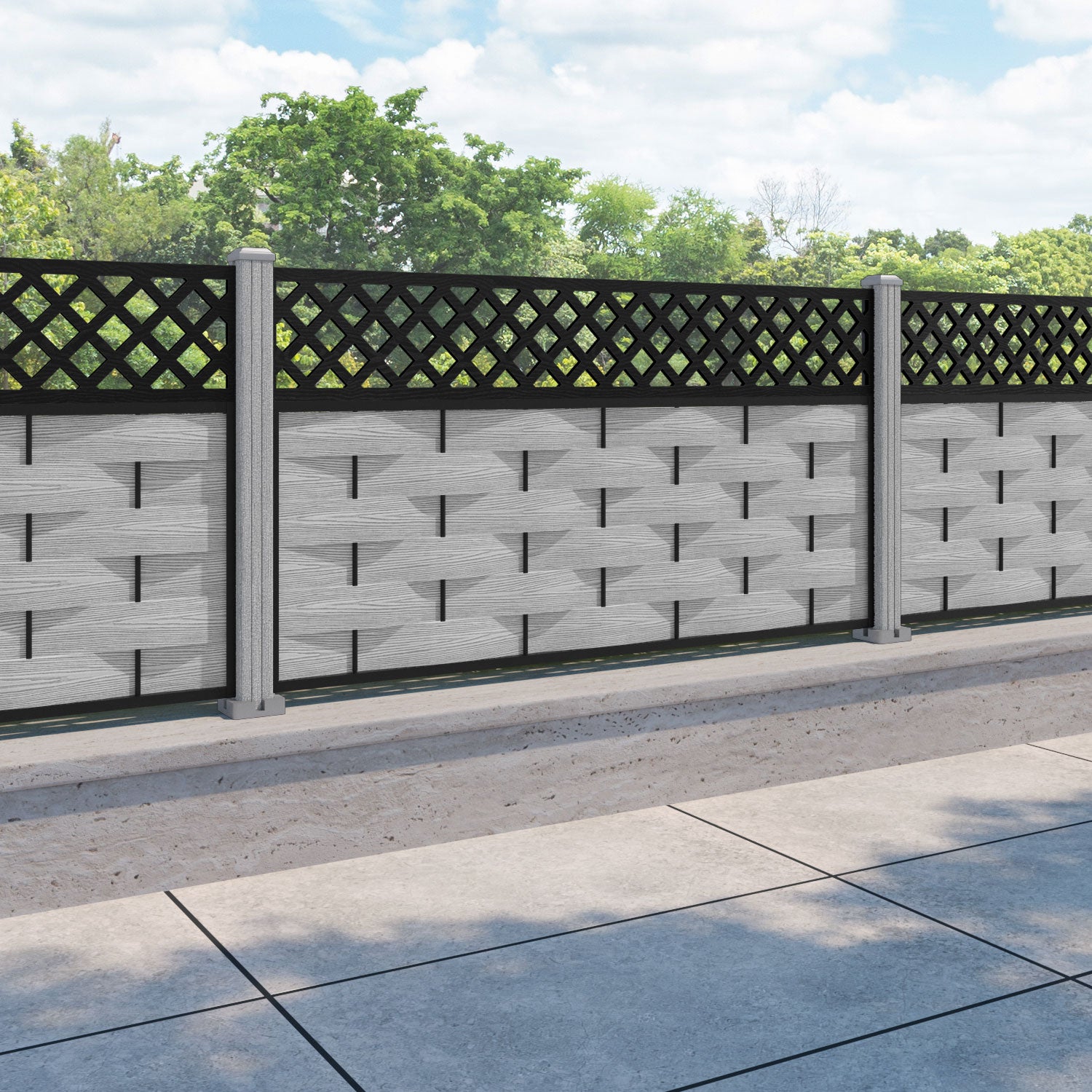 Ripple Hive Fence Panel - Light Grey - with our composite posts