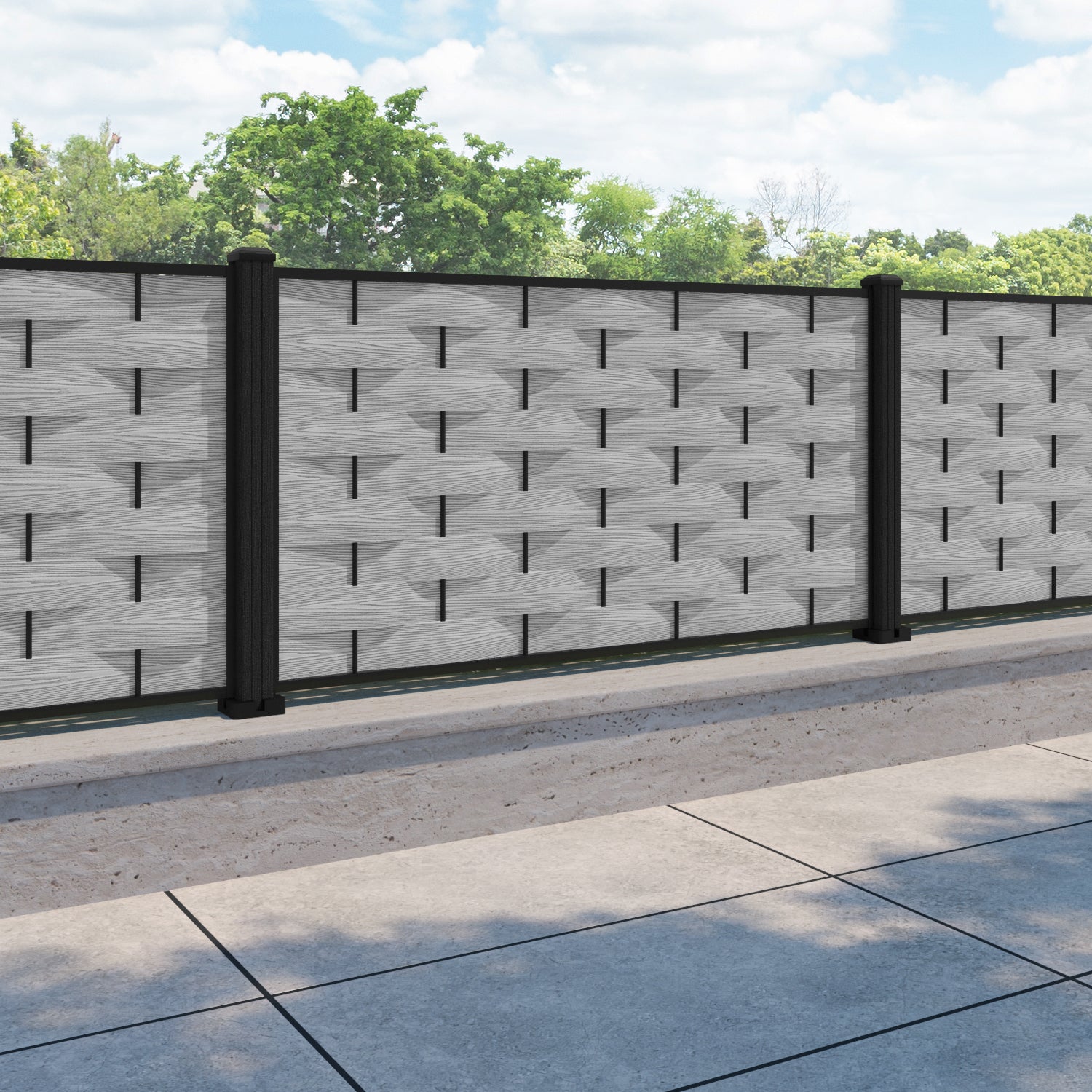 Ripple Fence Panel - Light Grey - with our composite posts