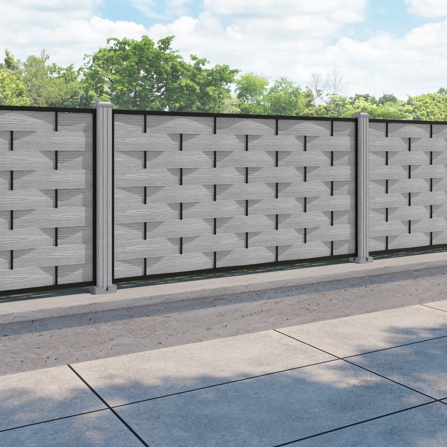 Ripple Fence Panel - Light Grey - with our composite posts