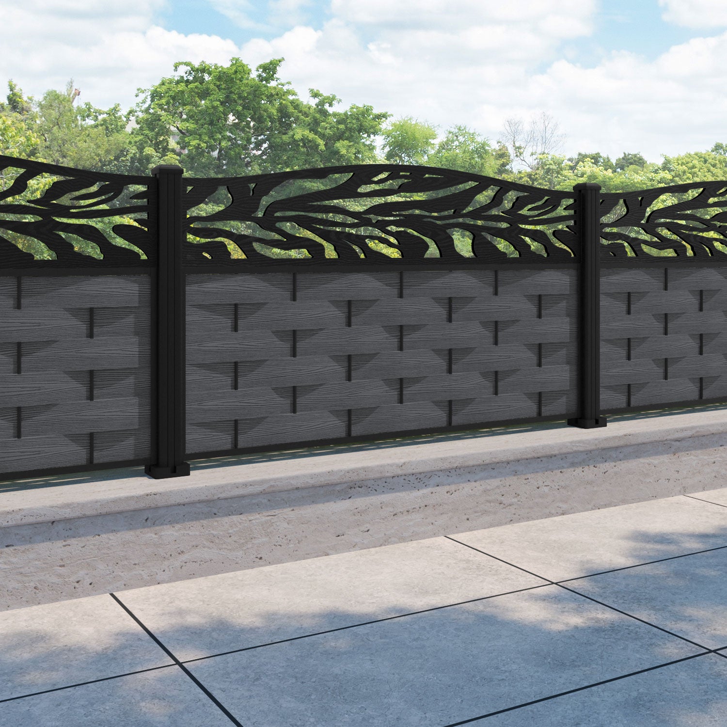 Ripple Malawi Curved Top Fence Panel - Dark Grey - with our aluminium posts