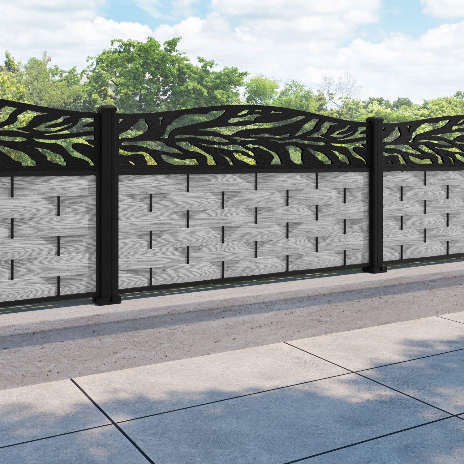 Ripple Malawi Curved Top Fence Panel - Light Grey - with our aluminium posts