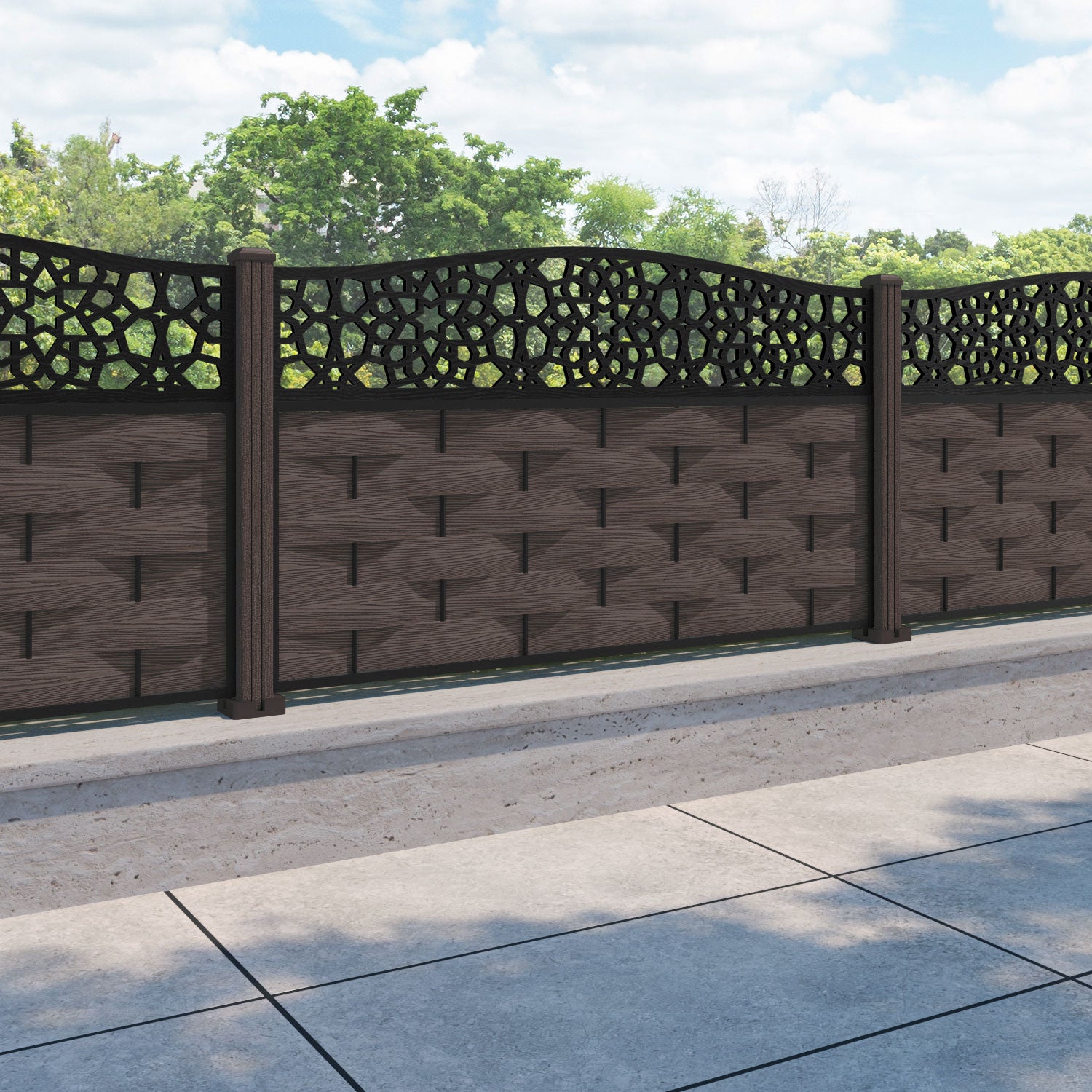Ripple Nazira Curved Top Fence Panel - Mid Brown - with our composite posts
