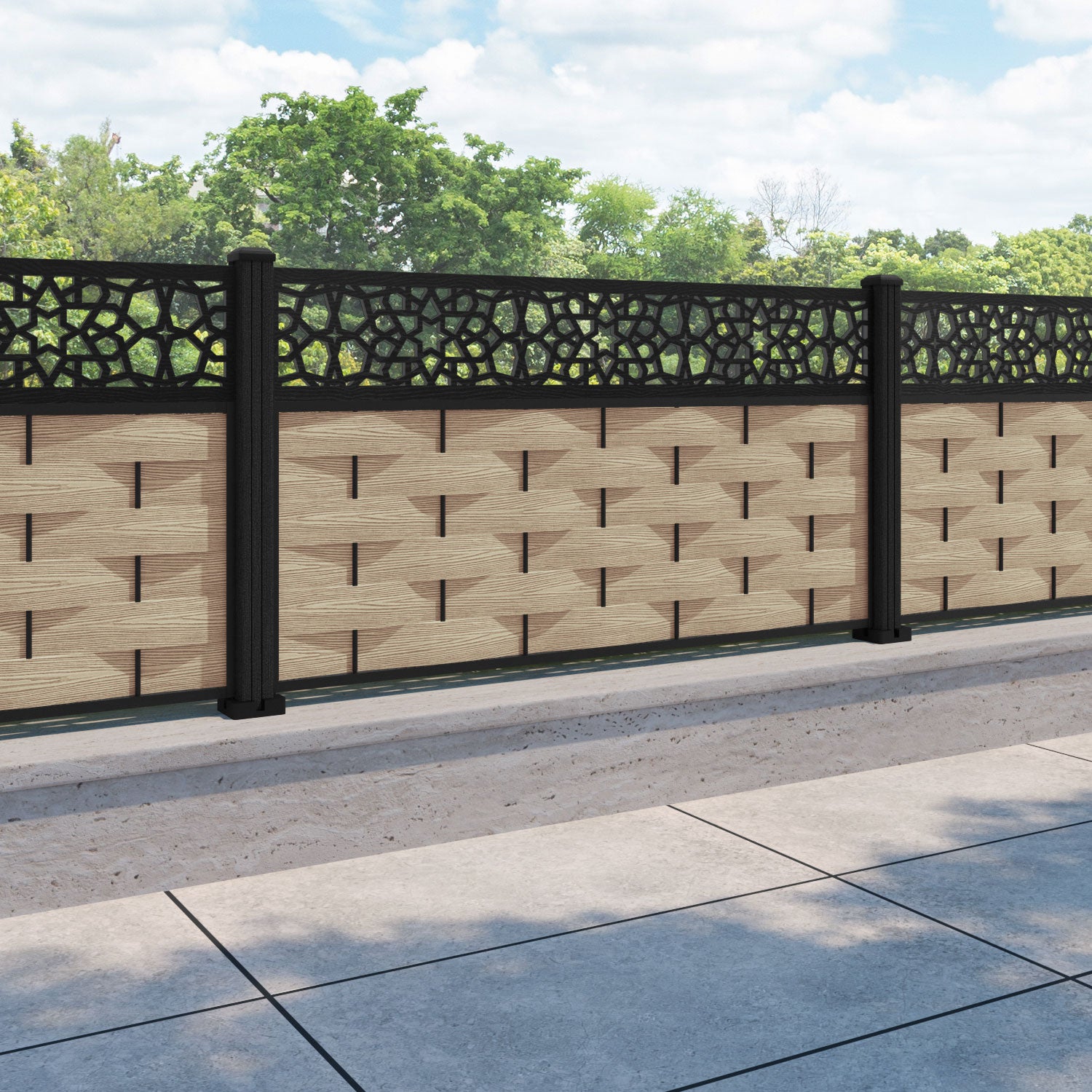 Ripple Nazira Fence Panel - Light Oak - with our composite posts