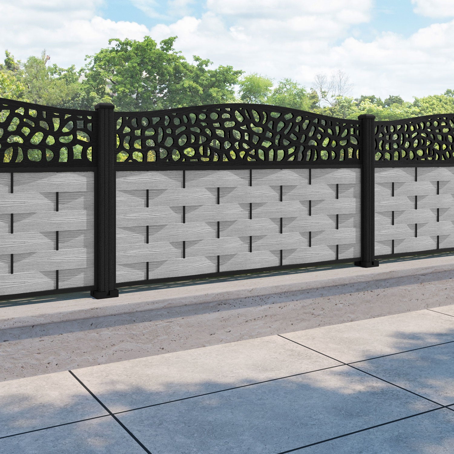 Ripple Pebble Curved Top Fence Panel - Light Grey - with our composite posts