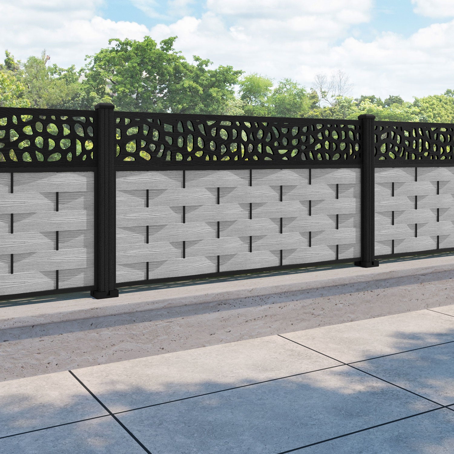 Ripple Pebble Fence Panel - Light Grey - with our composite posts