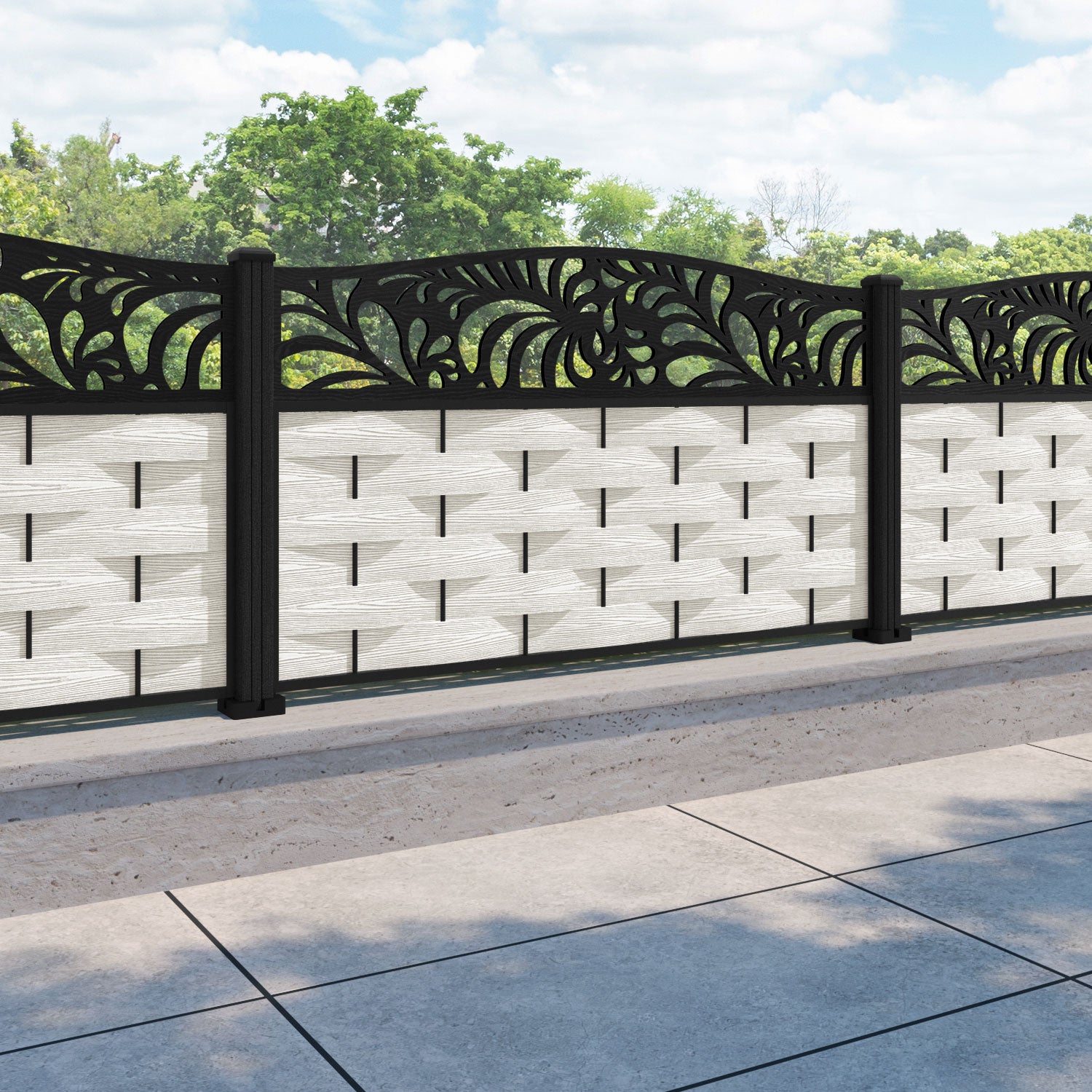 Ripple Petal Curved Top Fence Panel - Light Stone - with our composite posts