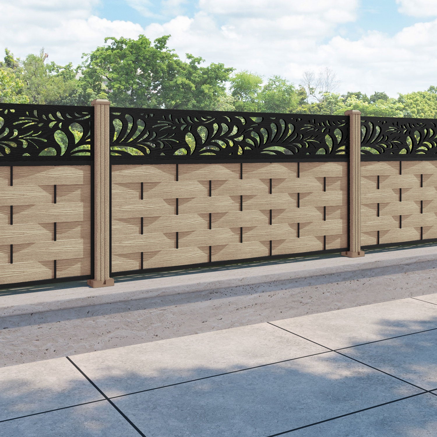 Ripple Petal Fence Panel - Light Oak - with our composite posts