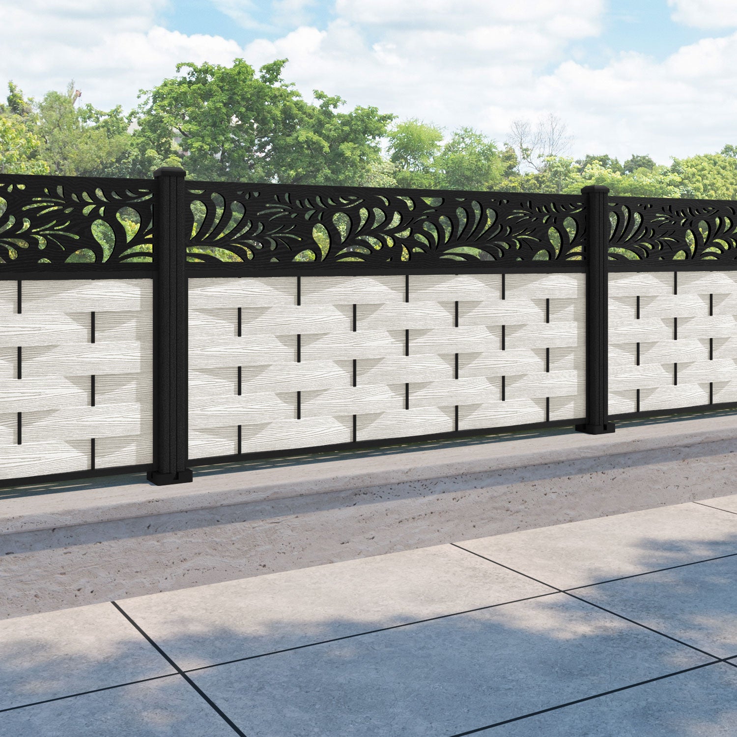 Ripple Petal Fence Panel - Light Stone - with our composite posts