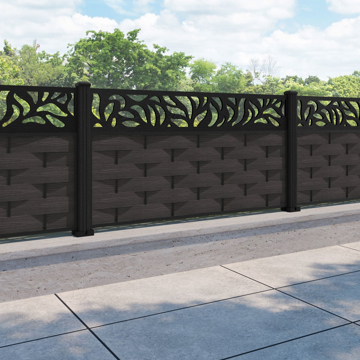 Ripple Plume Fence Panel - Dark Oak - with our composite posts