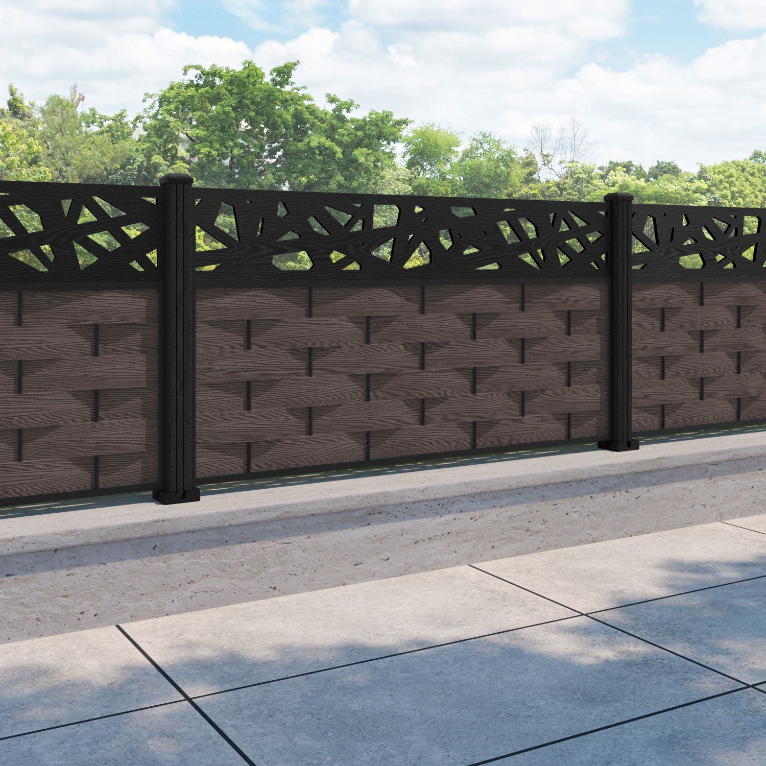 Ripple Prism Fence Panel - Mid Brown - with our composite posts
