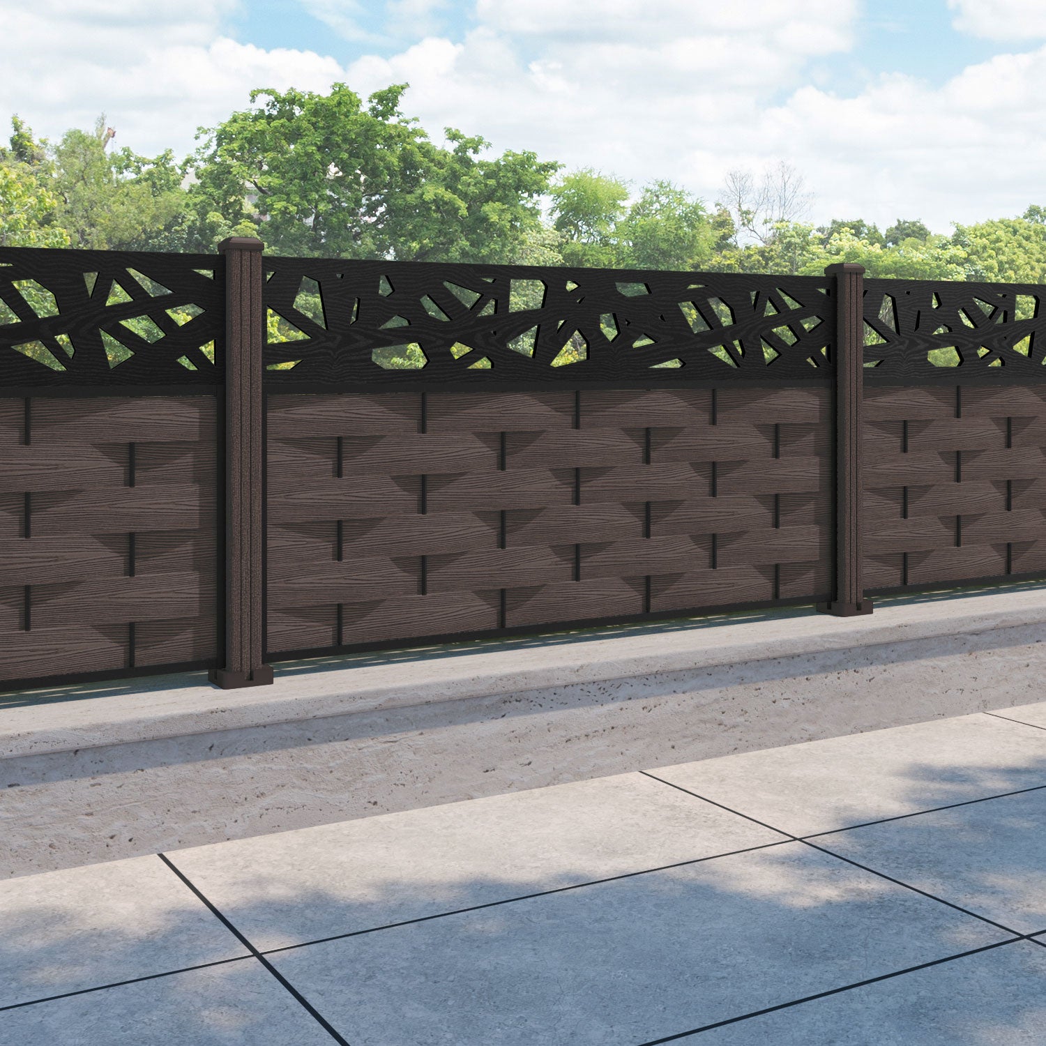 Ripple Prism Fence Panel - Mid Brown - with our composite posts