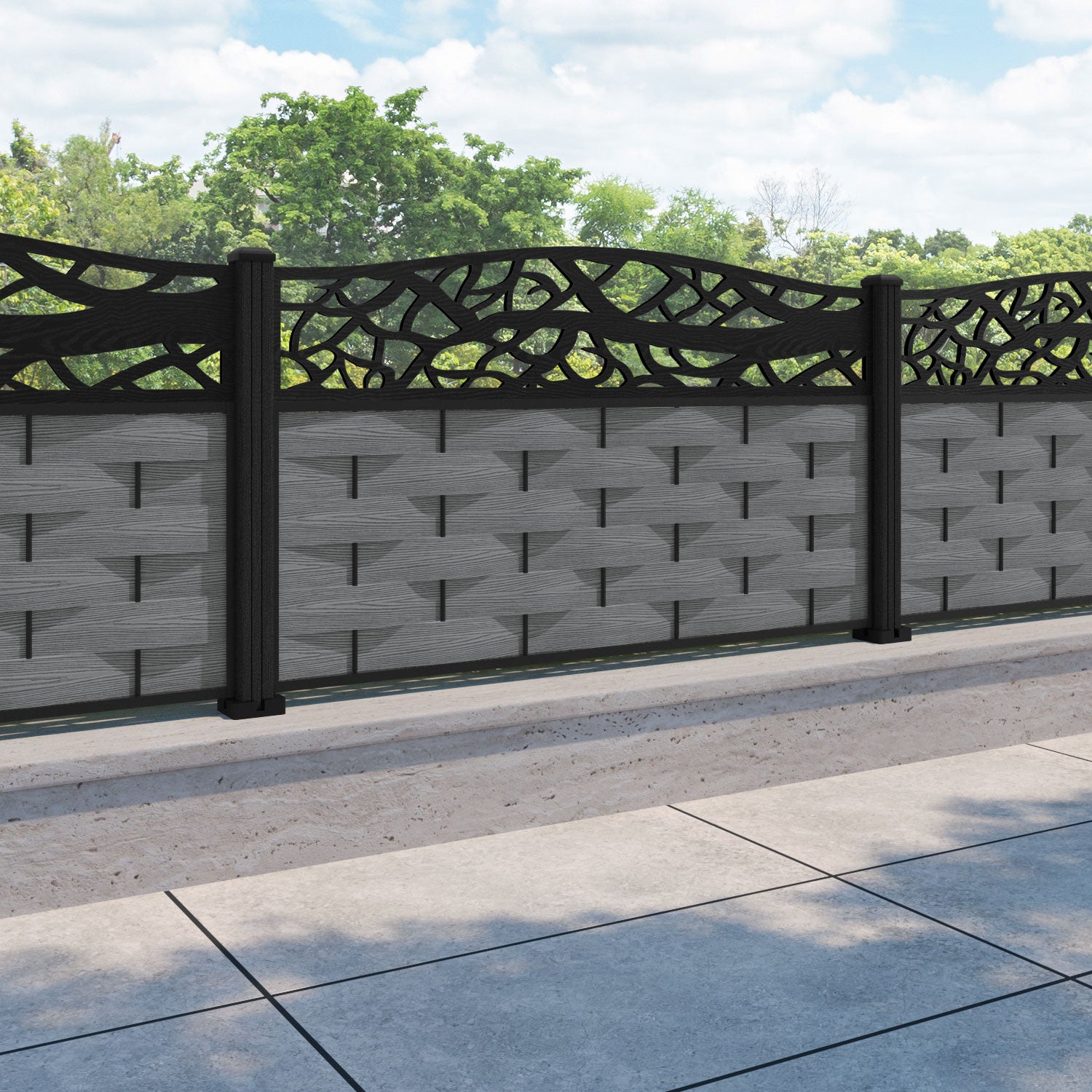 Ripple Twilight Curved Top Fence Panel - Mid Grey - with our composite posts