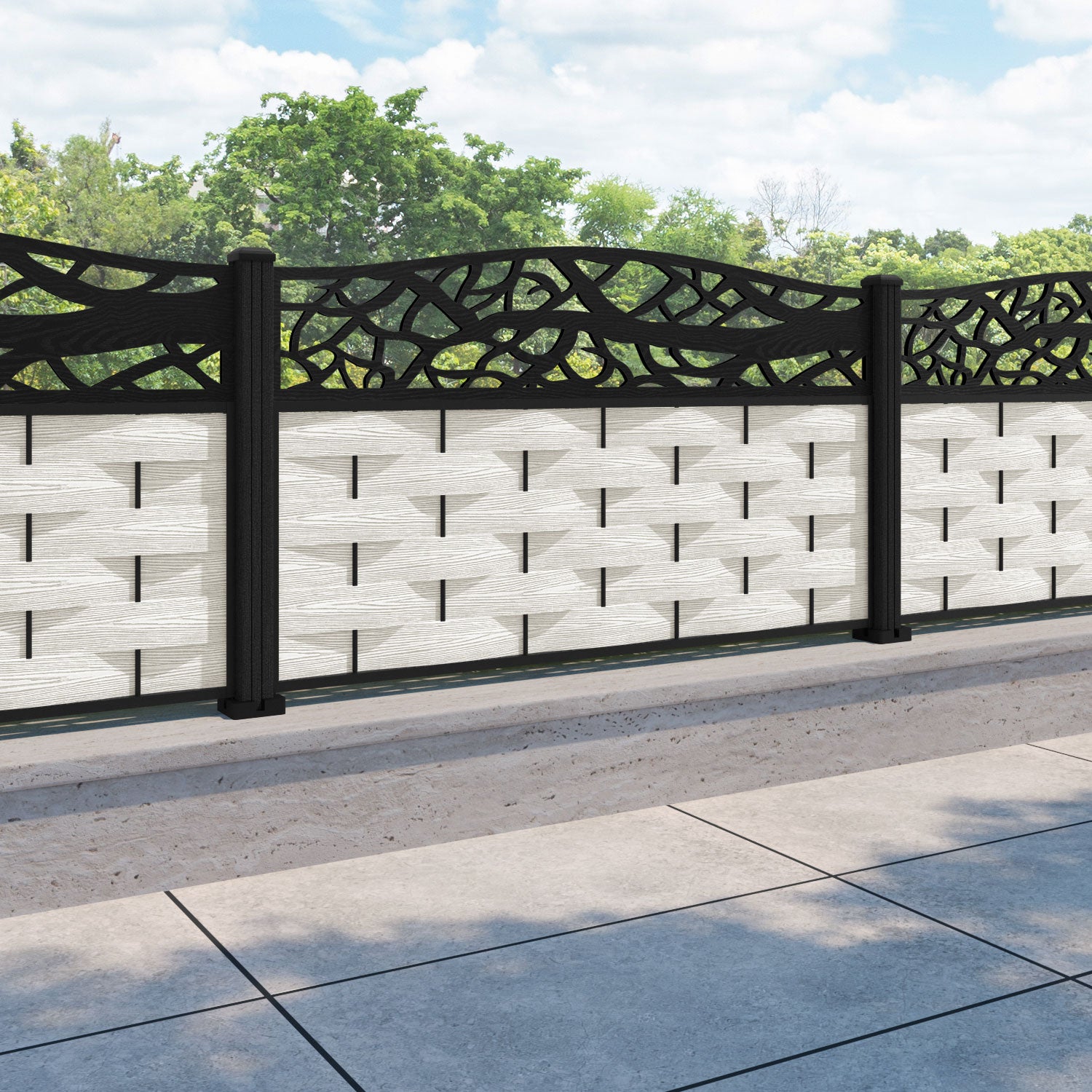 Ripple Twilight Curved Top Fence Panel - Light Stone - with our composite posts